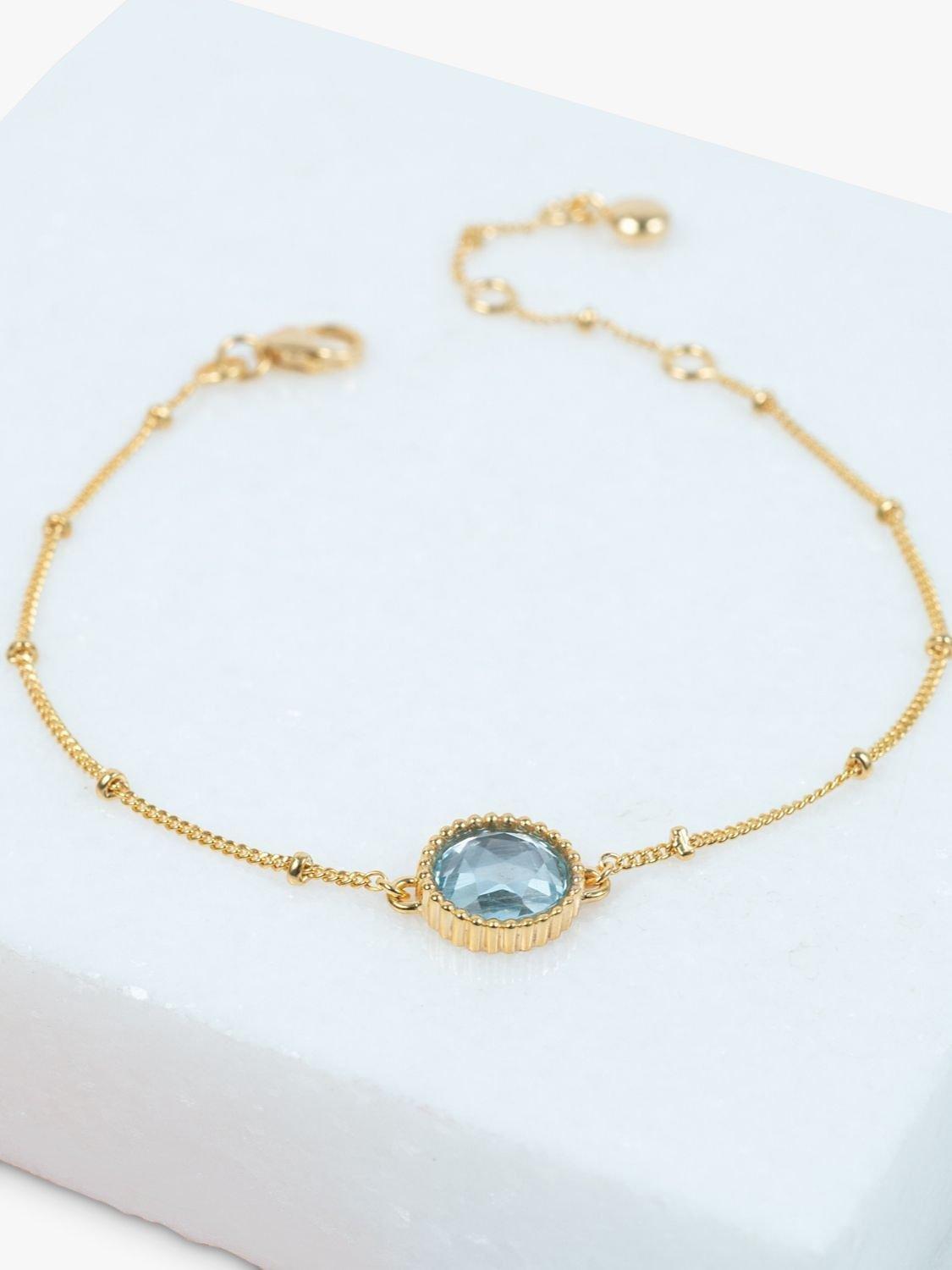 Auree Barcelona Personalised Birthstone Gold Vermeil Beaded Chain Bracelet, Blue Topaz - March