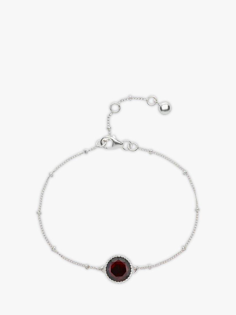 Product image 1 of 6, which shows Auree Barcelona Personalised Birthstone Sterling Silver Beaded Chain Bracelet, Garnet - January