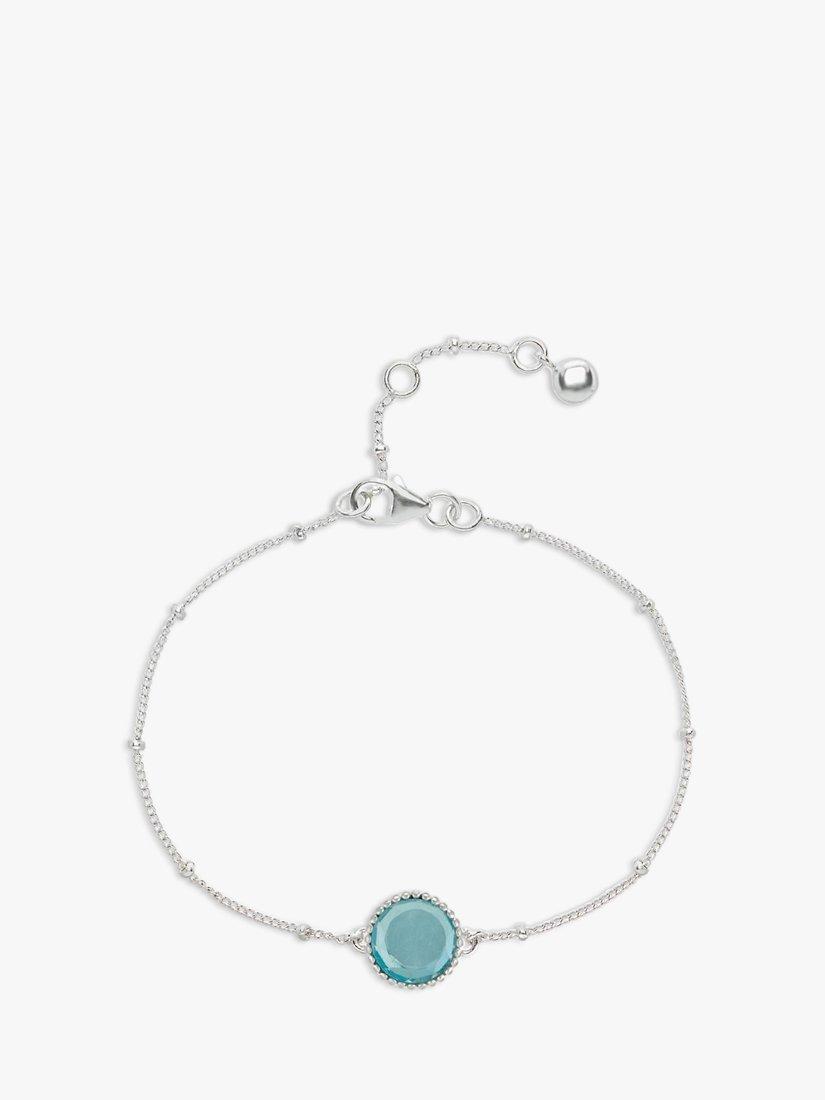 Product image 1 of 6, which shows Auree Barcelona Personalised Birthstone Sterling Silver Beaded Chain Bracelet, Blue Topaz - March