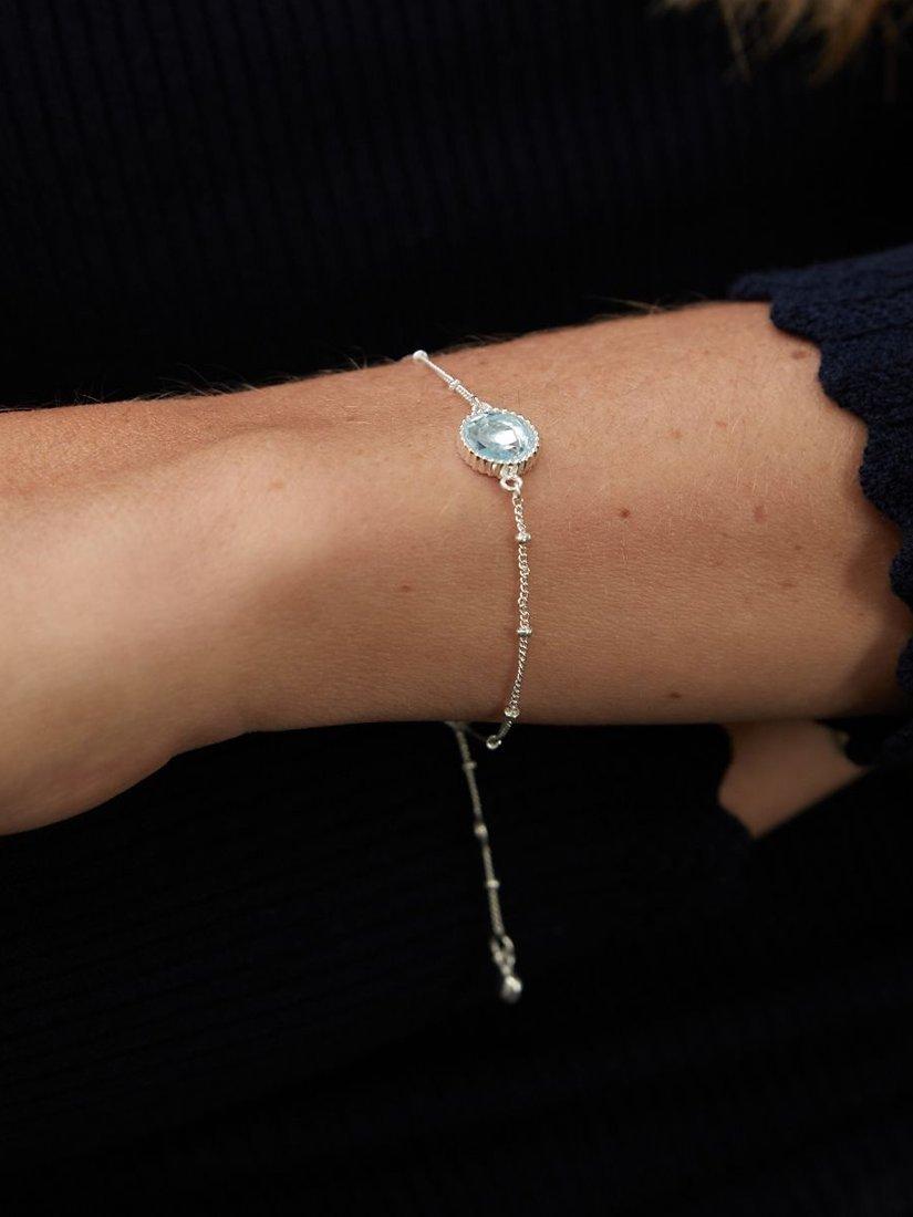 Product image 2 of 6, which shows Auree Barcelona Personalised Birthstone Sterling Silver Beaded Chain Bracelet, Blue Topaz - March