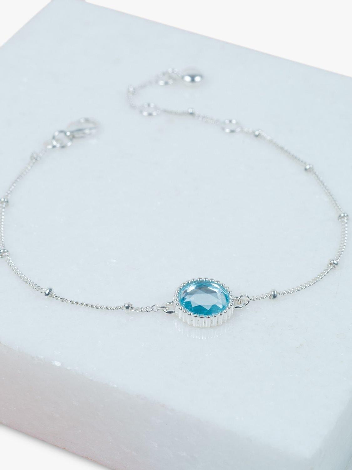 Product image 3 of 6, which shows Auree Barcelona Personalised Birthstone Sterling Silver Beaded Chain Bracelet, Blue Topaz - March