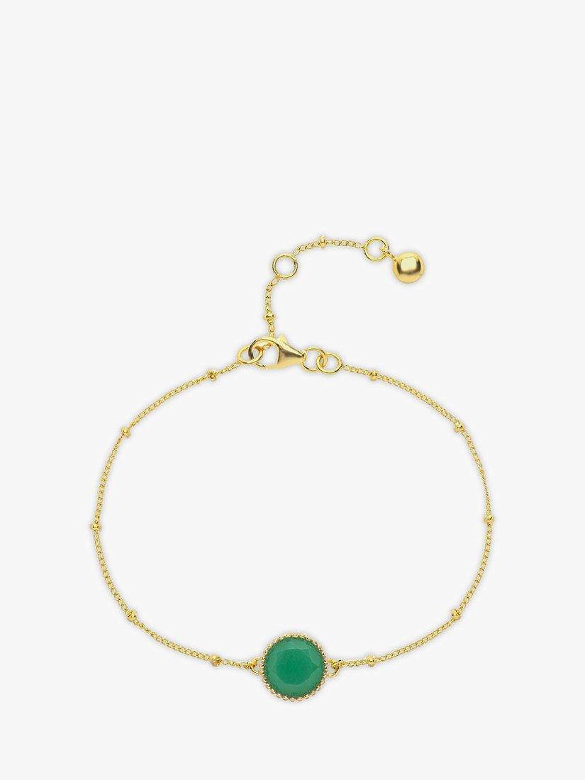 Product image 1 of 6, which shows Auree Barcelona Personalised Birthstone Gold Vermeil Beaded Chain Bracelet, Chrysoprase - May