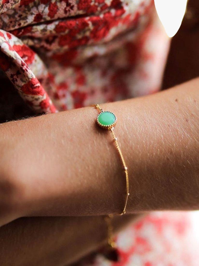 Product image 2 of 6, which shows Auree Barcelona Personalised Birthstone Gold Vermeil Beaded Chain Bracelet, Chrysoprase - May