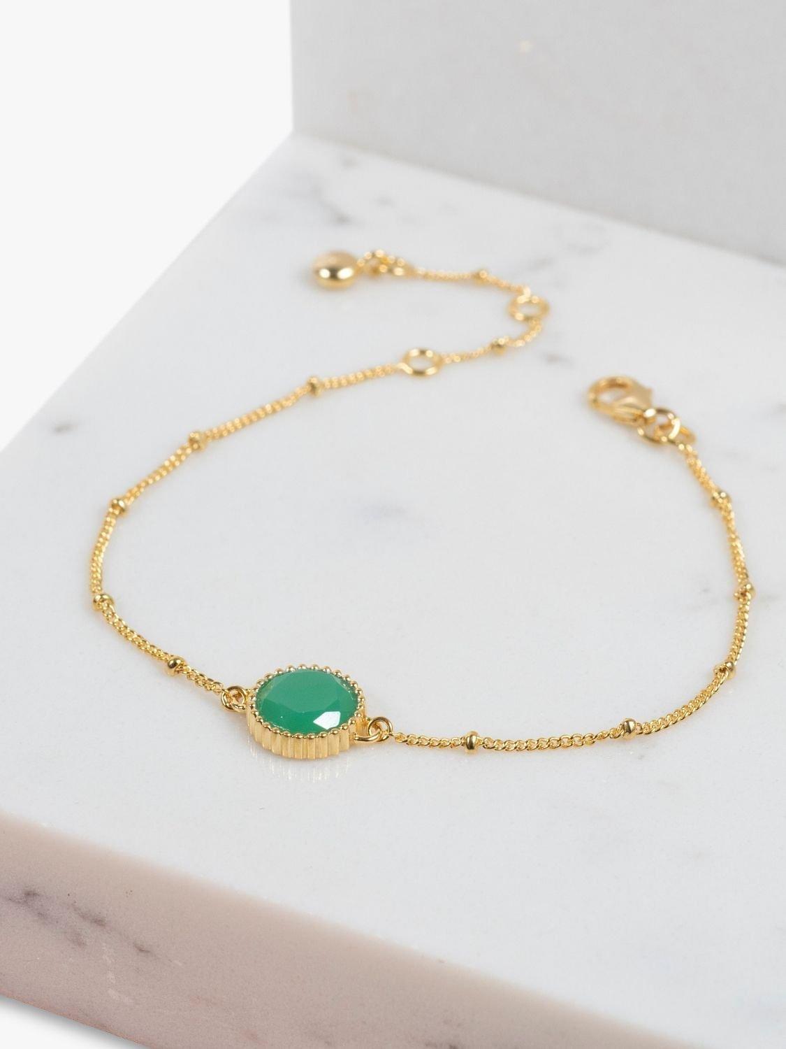 Product image 3 of 6, which shows Auree Barcelona Personalised Birthstone Gold Vermeil Beaded Chain Bracelet, Chrysoprase - May