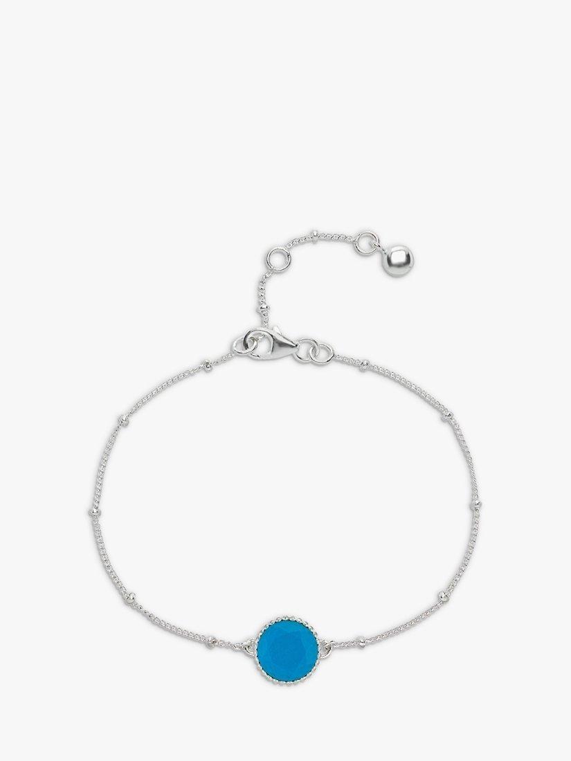 Product image 1 of 6, which shows Auree Barcelona Personalised Birthstone Sterling Silver Beaded Chain Bracelet, Turquoise - December