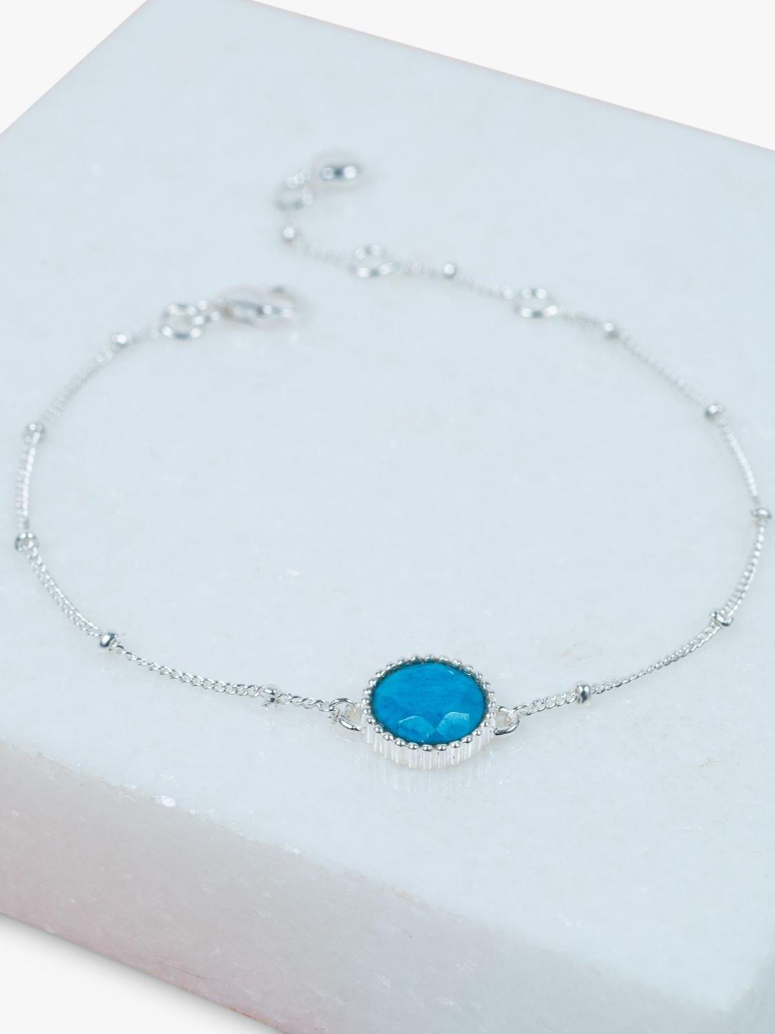 Product image 3 of 6, which shows Auree Barcelona Personalised Birthstone Sterling Silver Beaded Chain Bracelet, Turquoise - December