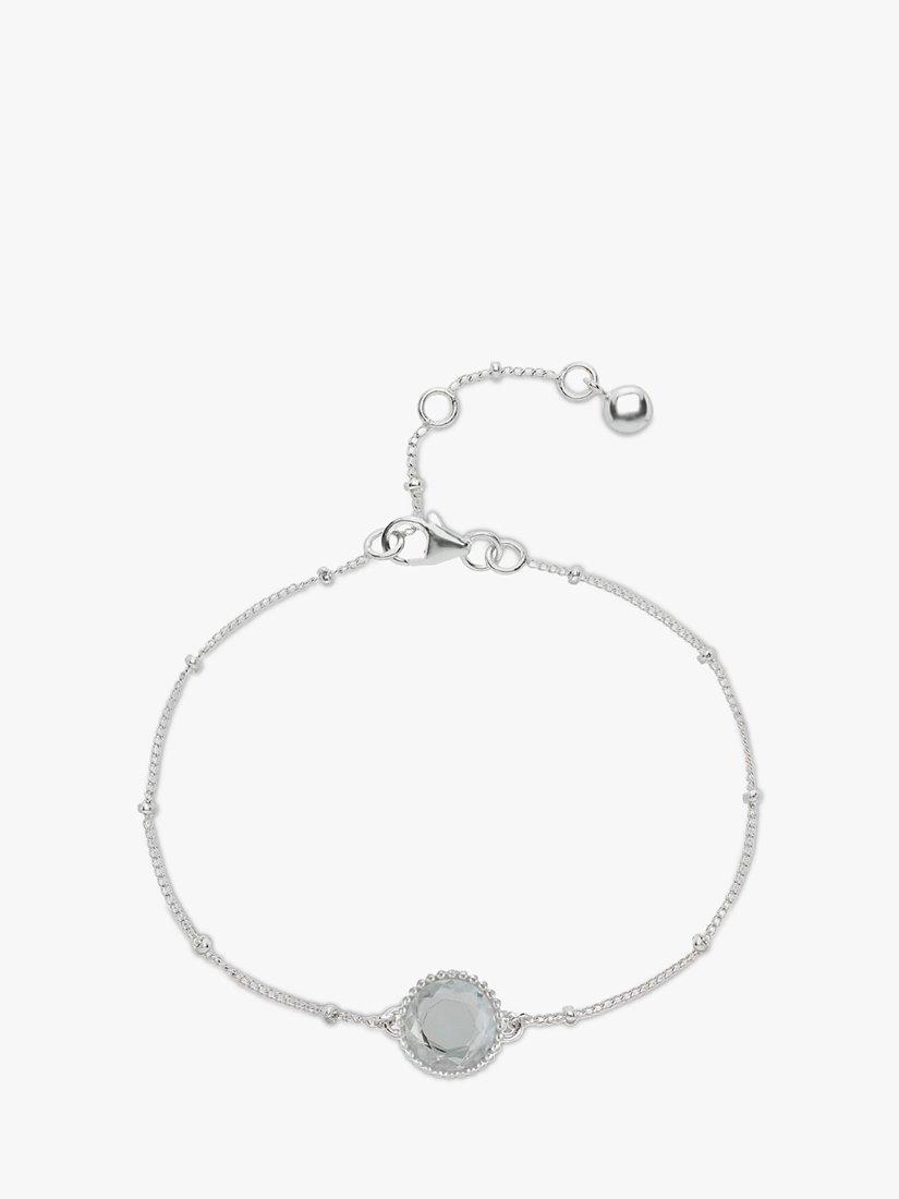 Product image 1 of 6, which shows Auree Barcelona Personalised Birthstone Sterling Silver Beaded Chain Bracelet, Crystal - April