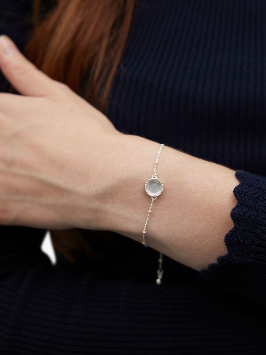 Product image 2 of 6, which shows Auree Barcelona Personalised Birthstone Sterling Silver Beaded Chain Bracelet, Crystal - April