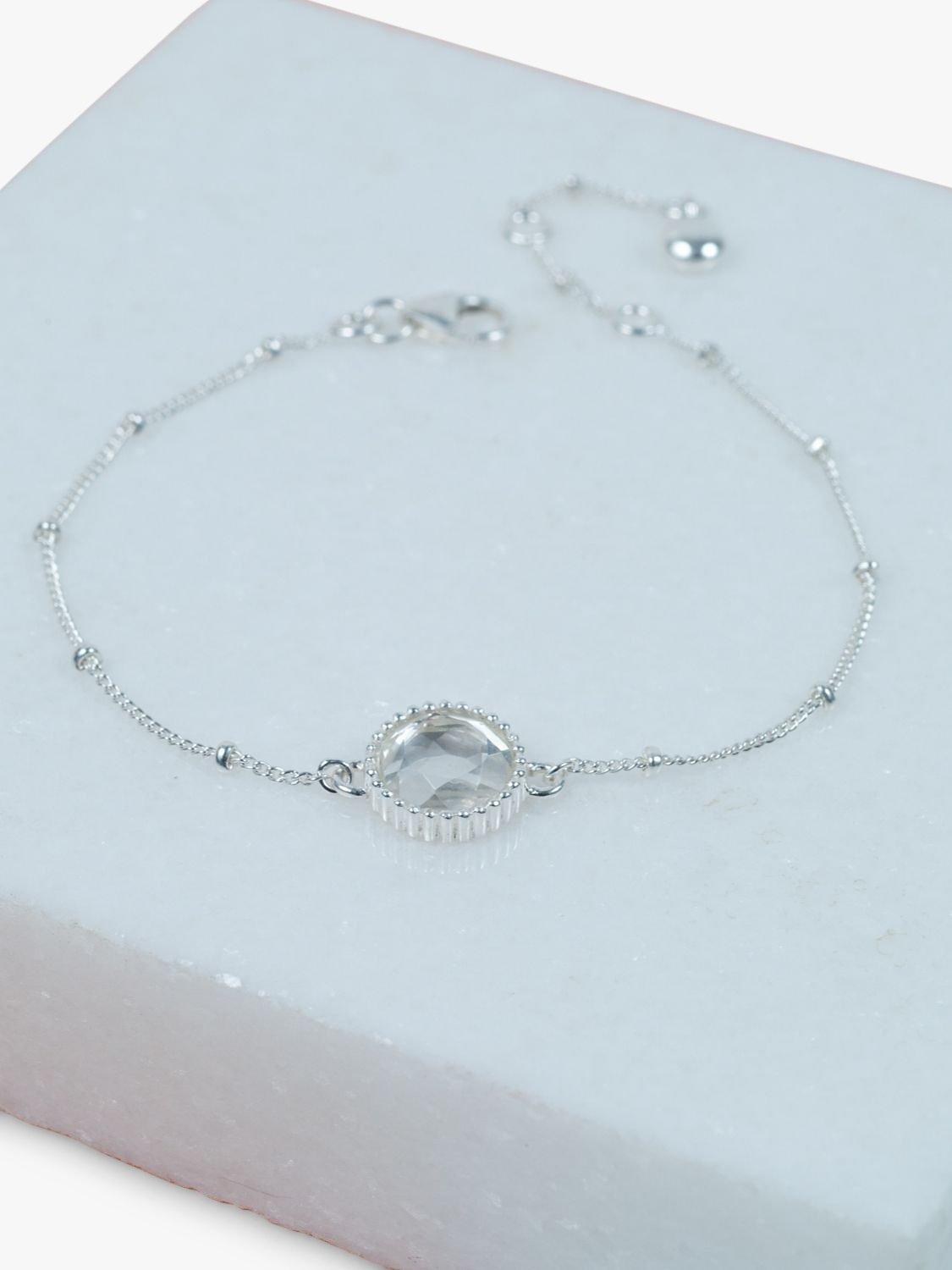 Product image 3 of 6, which shows Auree Barcelona Personalised Birthstone Sterling Silver Beaded Chain Bracelet, Crystal - April