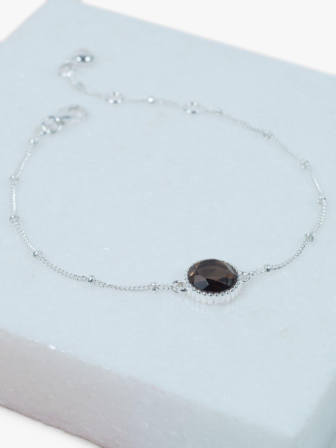 Product image 3 of 6, which shows Auree Barcelona Personalised Birthstone Sterling Silver Beaded Chain Bracelet, Smokey Quartz - November