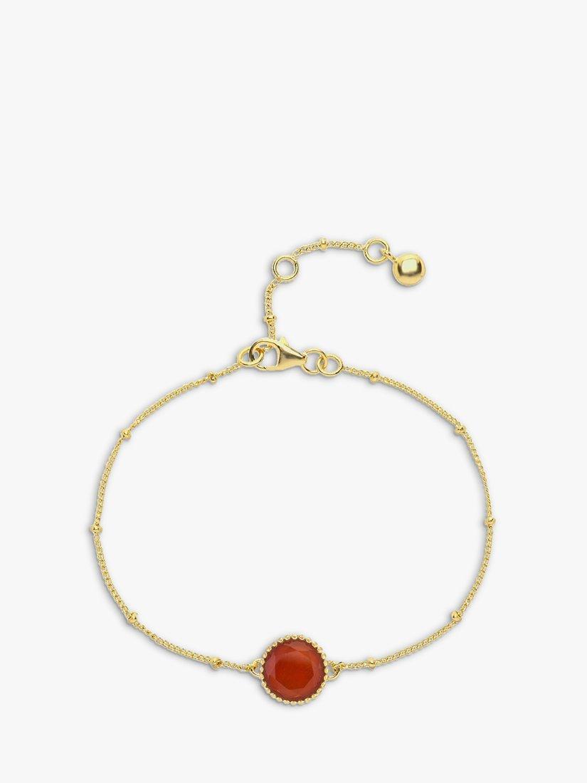 Product image 1 of 6, which shows Auree Barcelona Personalised Birthstone Gold Vermeil Beaded Chain Bracelet, Carnelian - July