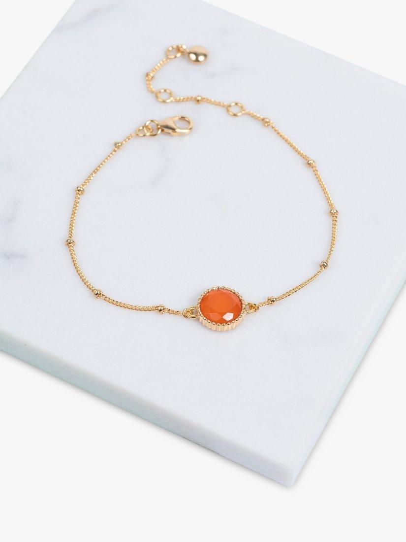 Product image 3 of 6, which shows Auree Barcelona Personalised Birthstone Gold Vermeil Beaded Chain Bracelet, Carnelian - July