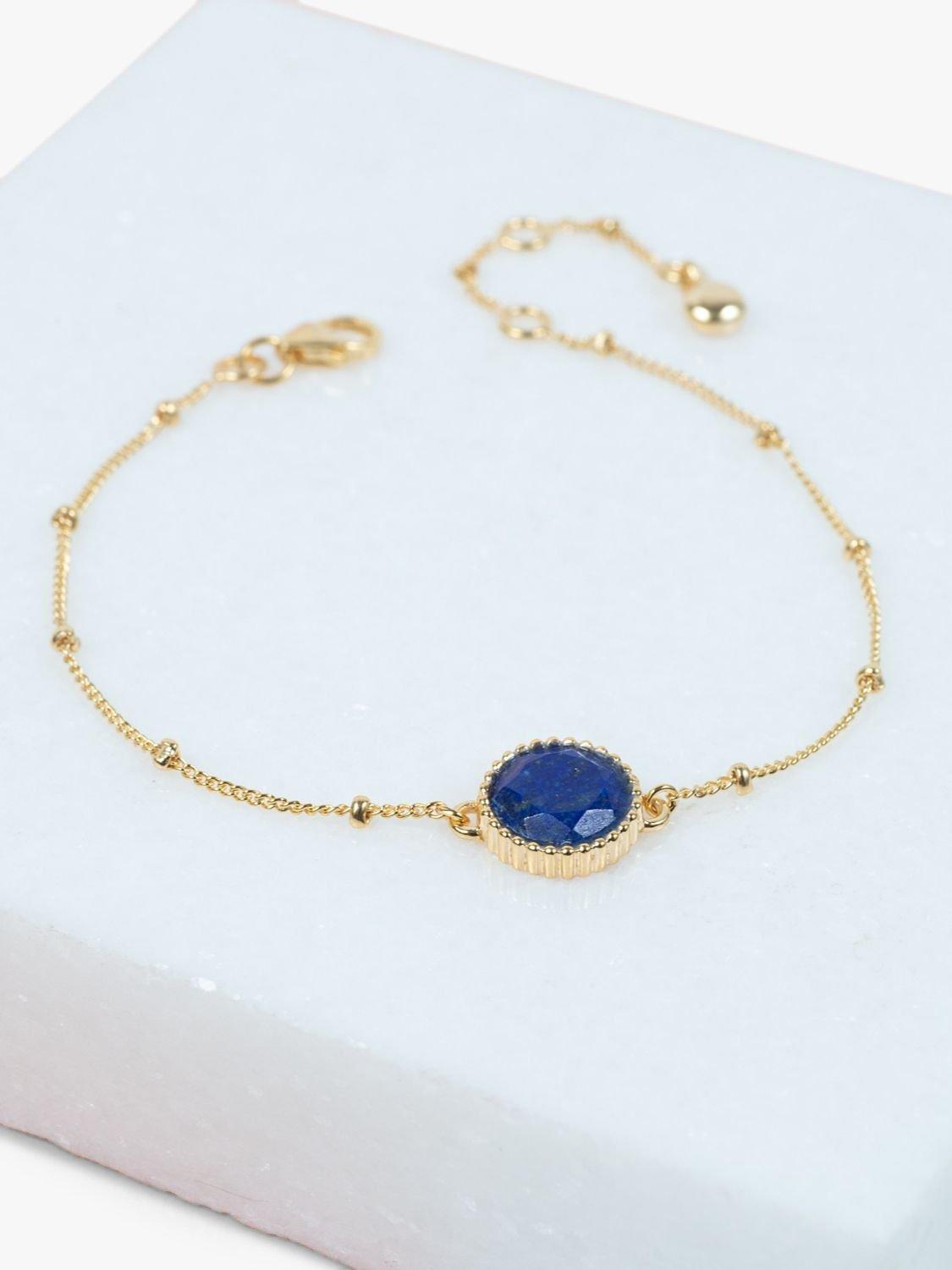 Product image 3 of 6, which shows Auree Barcelona Personalised Birthstone Gold Vermeil Beaded Chain Bracelet, Lapis Lazuli - September