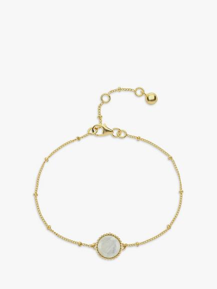 Auree Barcelona Personalised Birthstone Gold Vermeil Beaded Chain Bracelet, Moonstone - June