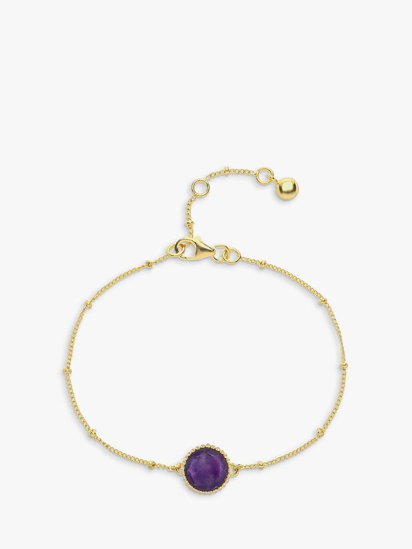 Product image 1 of 6, which shows Auree Barcelona Personalised Birthstone Gold Vermeil Beaded Chain Bracelet, Amethyst - February