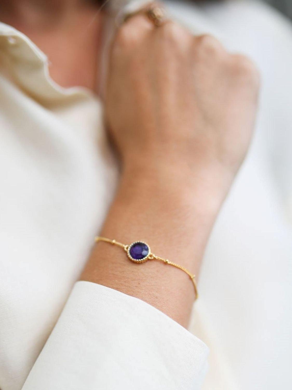 Product image 2 of 6, which shows Auree Barcelona Personalised Birthstone Gold Vermeil Beaded Chain Bracelet, Amethyst - February