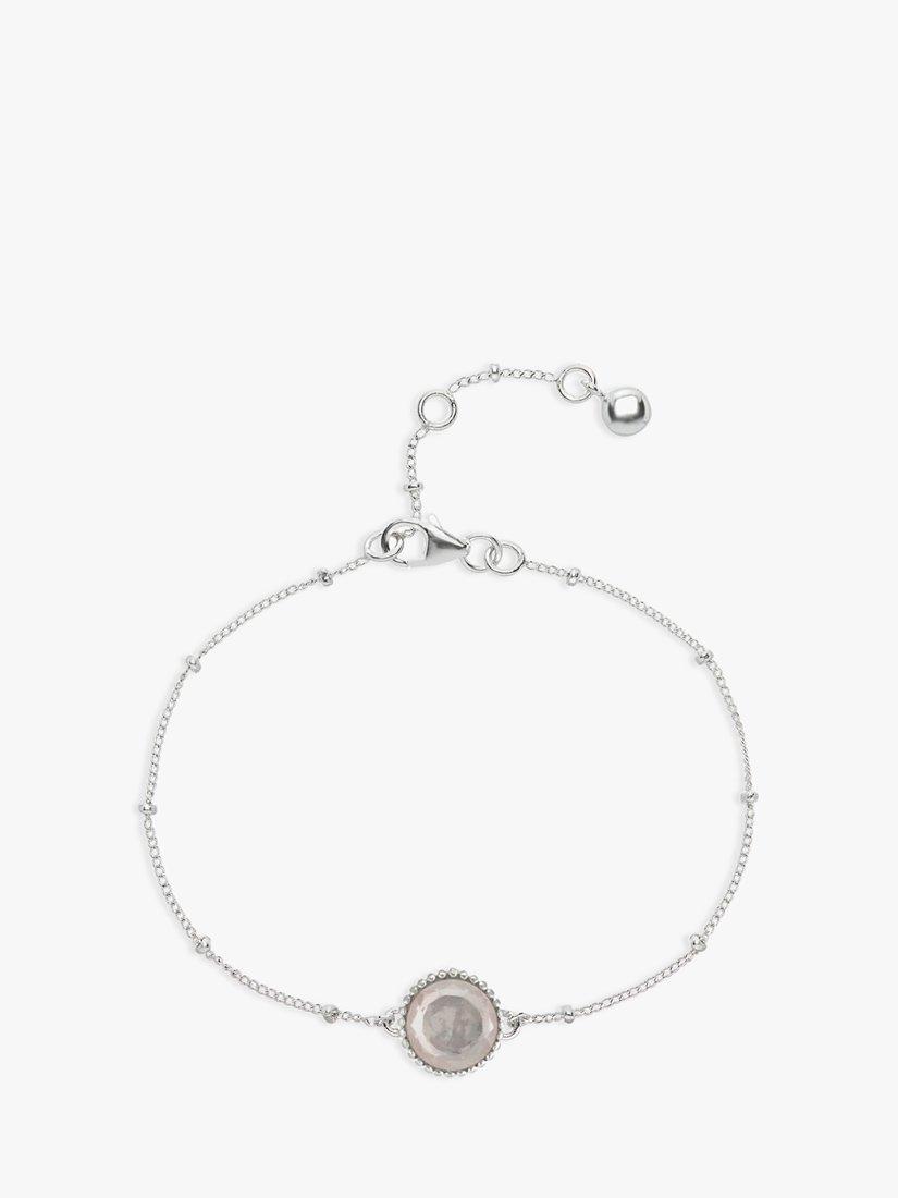 Product image 1 of 6, which shows Auree Barcelona Personalised Birthstone Sterling Silver Beaded Chain Bracelet, Rose Quartz - October