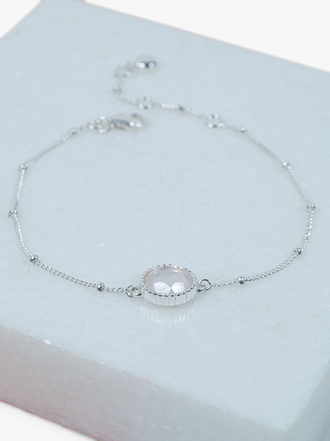 Product image 3 of 6, which shows Auree Barcelona Personalised Birthstone Sterling Silver Beaded Chain Bracelet, Rose Quartz - October