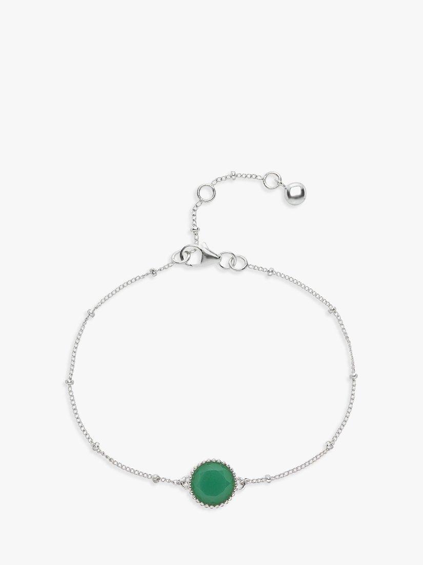 Product image 1 of 6, which shows Auree Barcelona Personalised Birthstone Sterling Silver Beaded Chain Bracelet, Chrysoprase - May