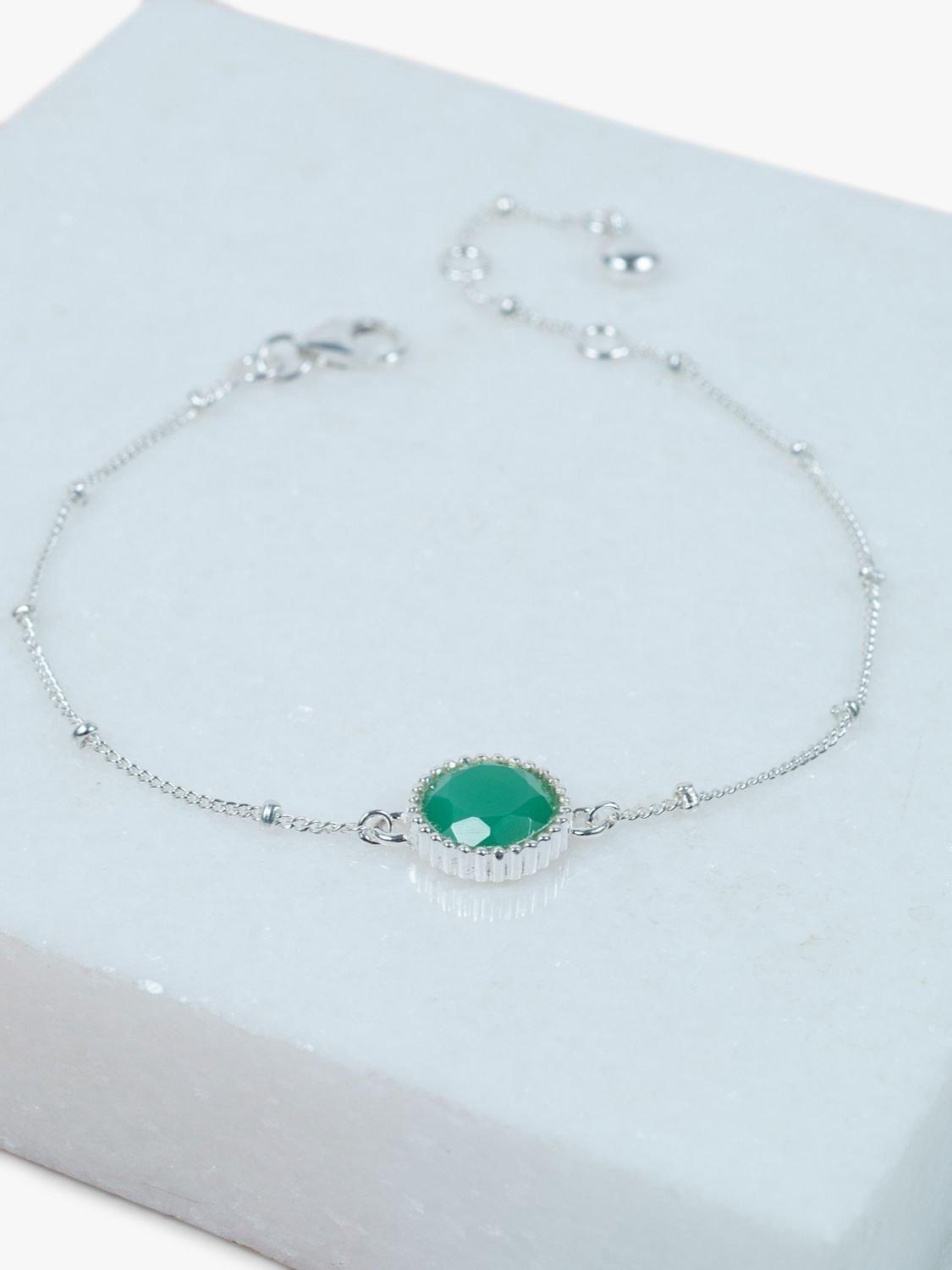 Product image 3 of 6, which shows Auree Barcelona Personalised Birthstone Sterling Silver Beaded Chain Bracelet, Chrysoprase - May