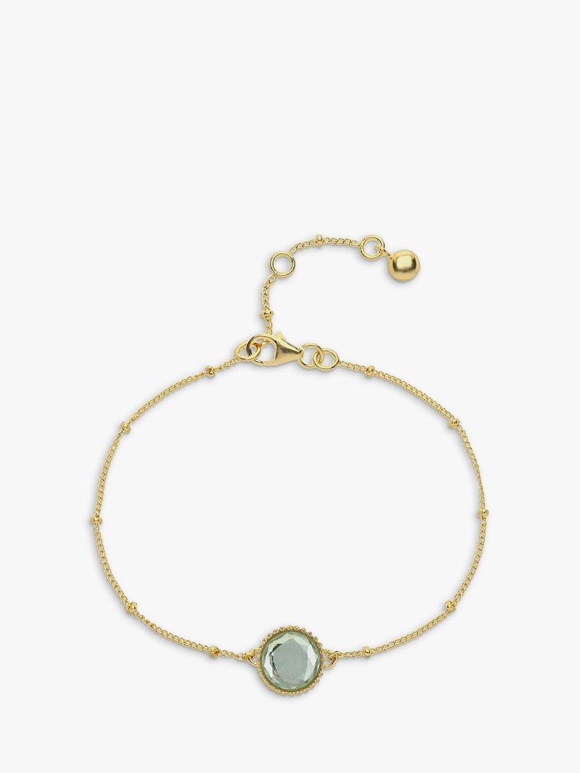 Product image 1 of 6, which shows Auree Barcelona Personalised Birthstone Gold Vermeil Beaded Chain Bracelet, Green Amethyst - August