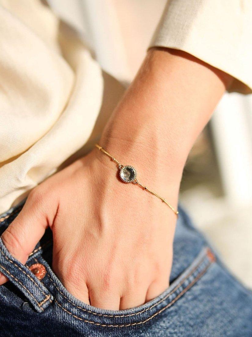 Product image 2 of 6, which shows Auree Barcelona Personalised Birthstone Gold Vermeil Beaded Chain Bracelet, Green Amethyst - August
