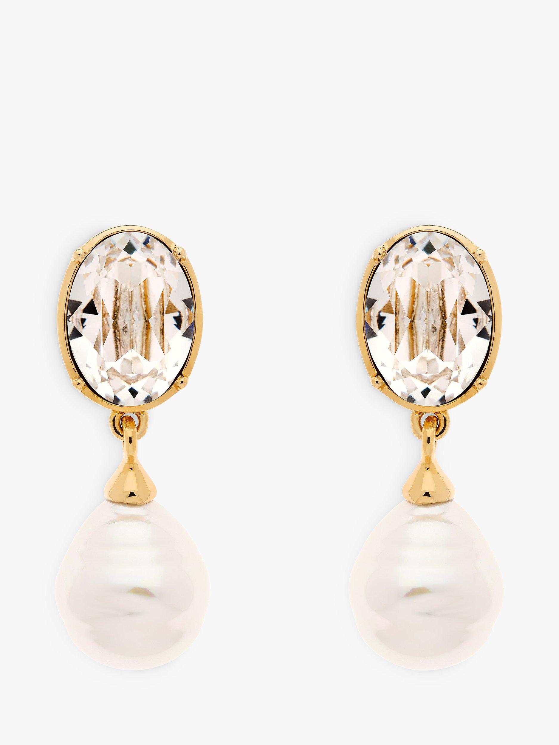 Product image 1 of 3, which shows Emma Holland Oval Crystal and Baroque Pearl Drop Earrings, Gold/Multi