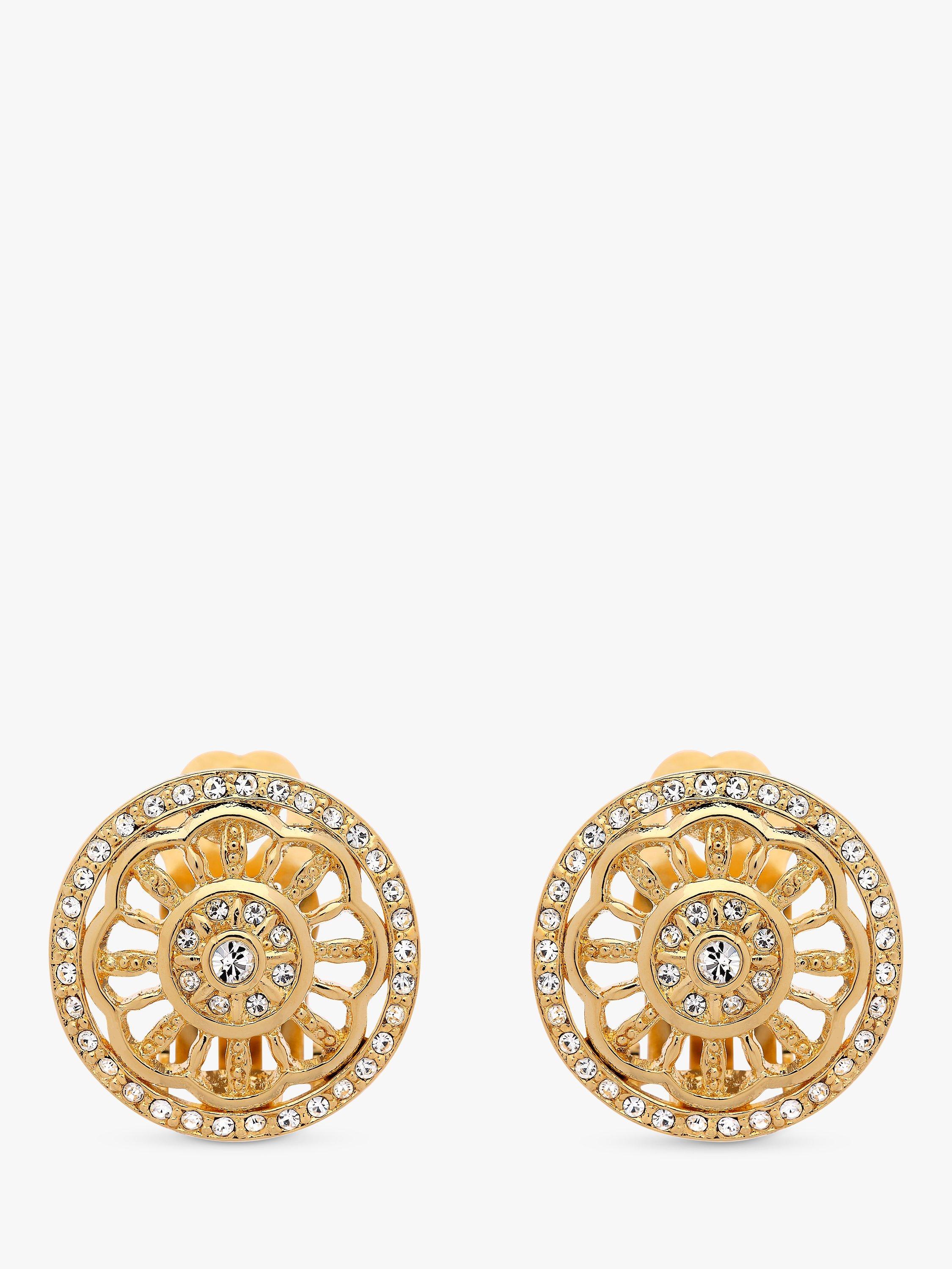 Product image 1 of 3, which shows Emma Holland Crystal Statement Disc Clip Earrings, Gold