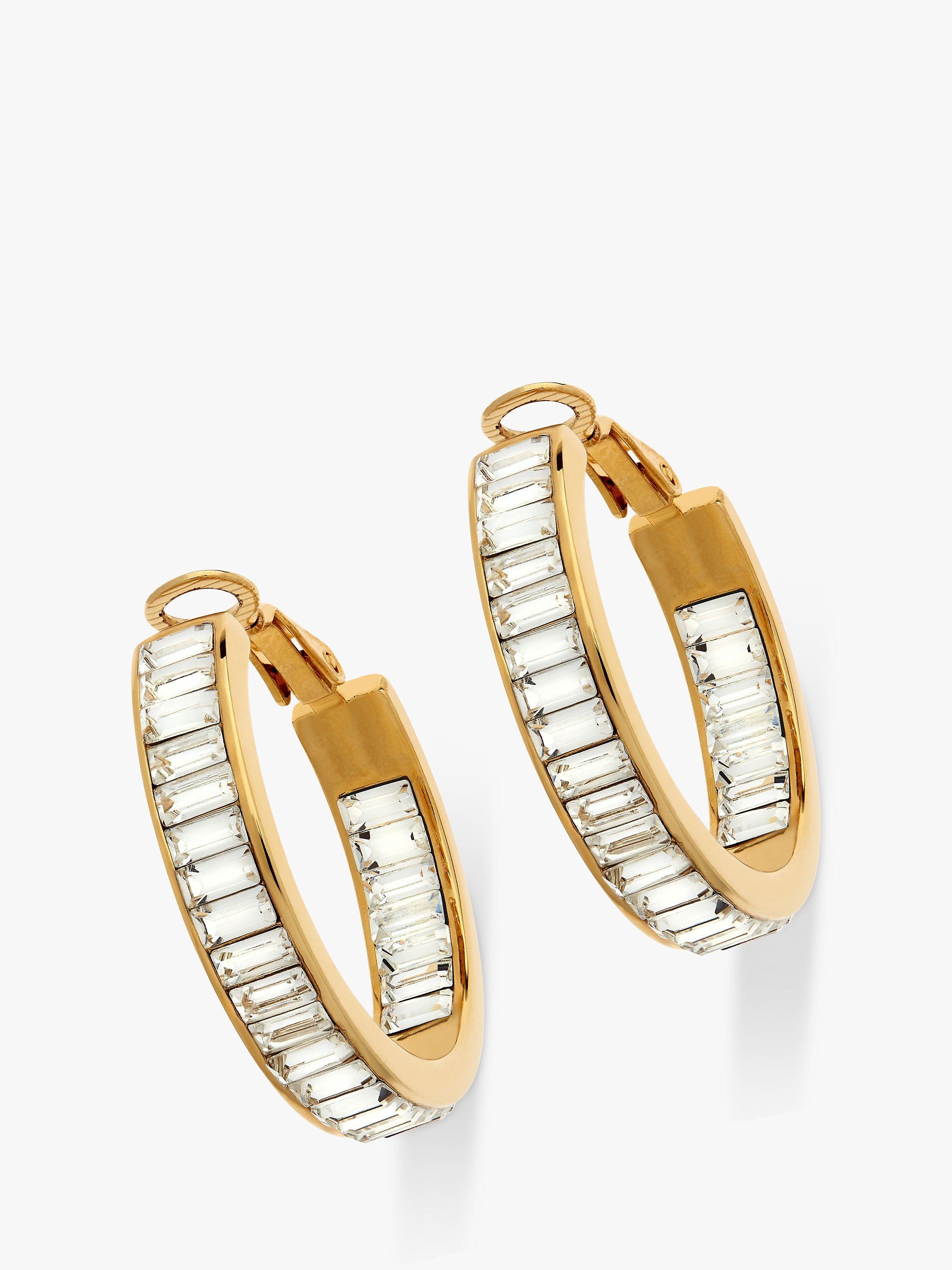 Product image 1 of 3, which shows Emma Holland Baguette Crystal Clip-On Earrings, Gold