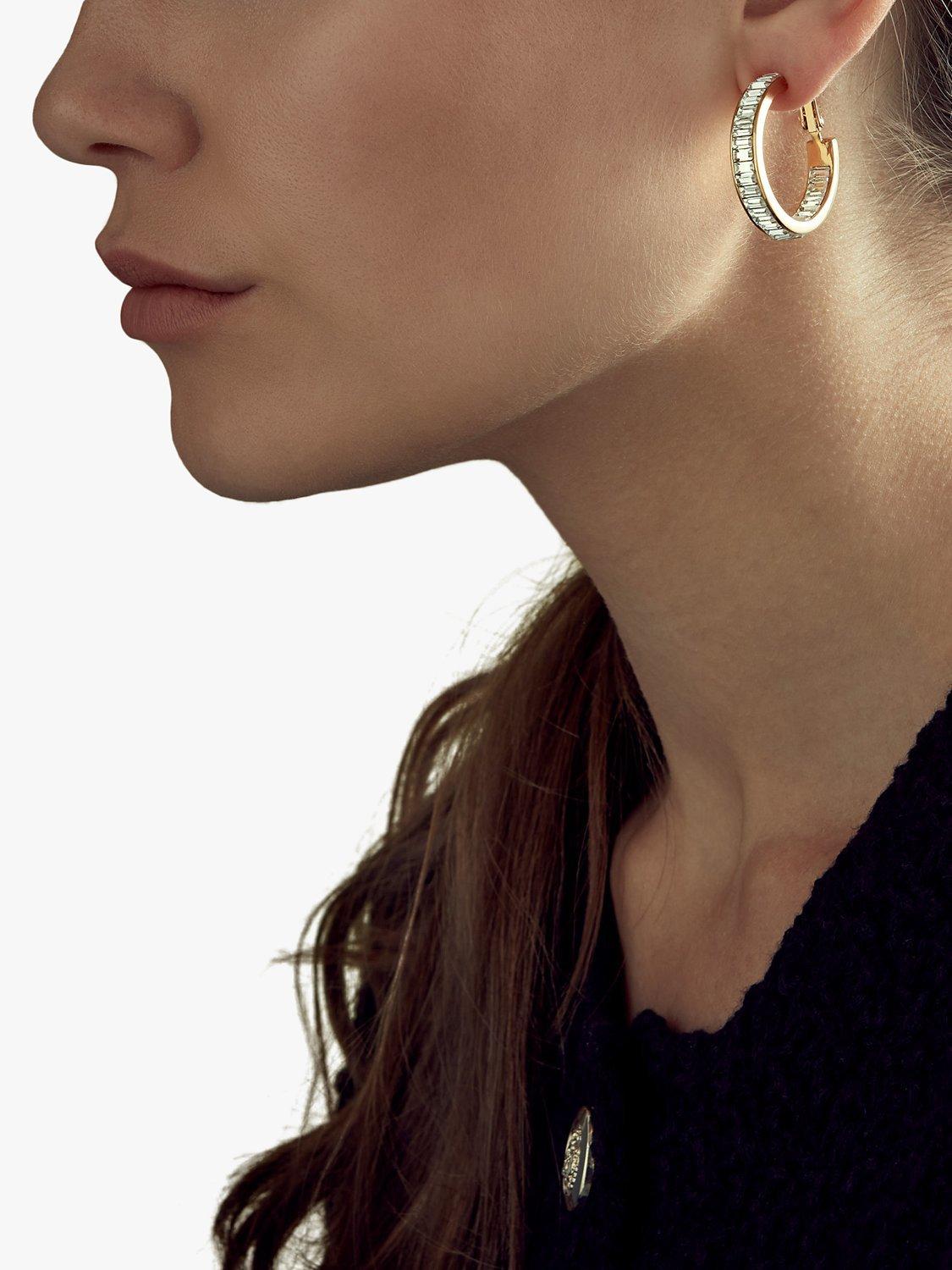 Product image 2 of 3, which shows Emma Holland Baguette Crystal Clip-On Earrings, Gold