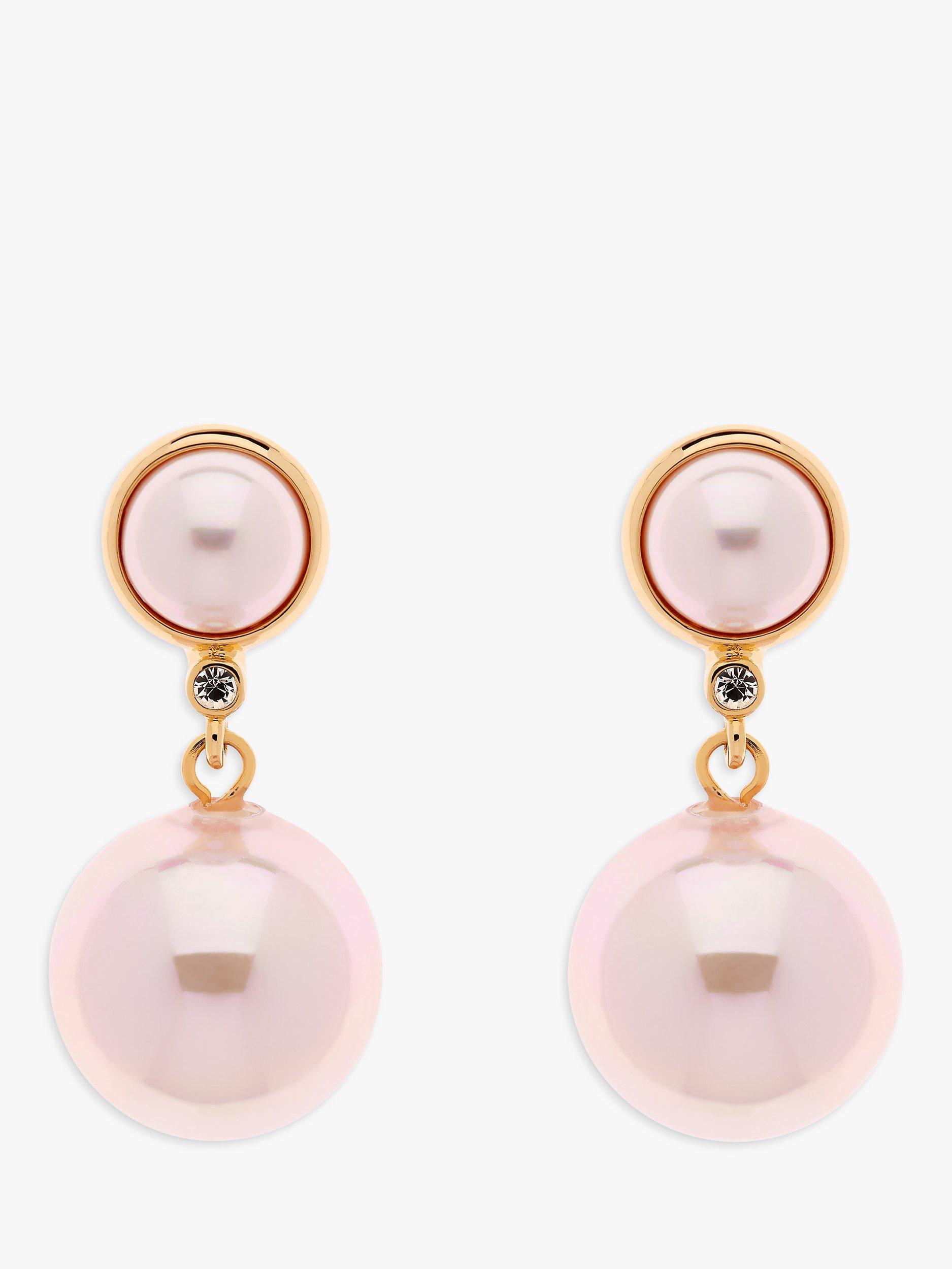 Product image 1 of 3, which shows Emma Holland Pink Pearl Duo Clip-On Earrings, Gold