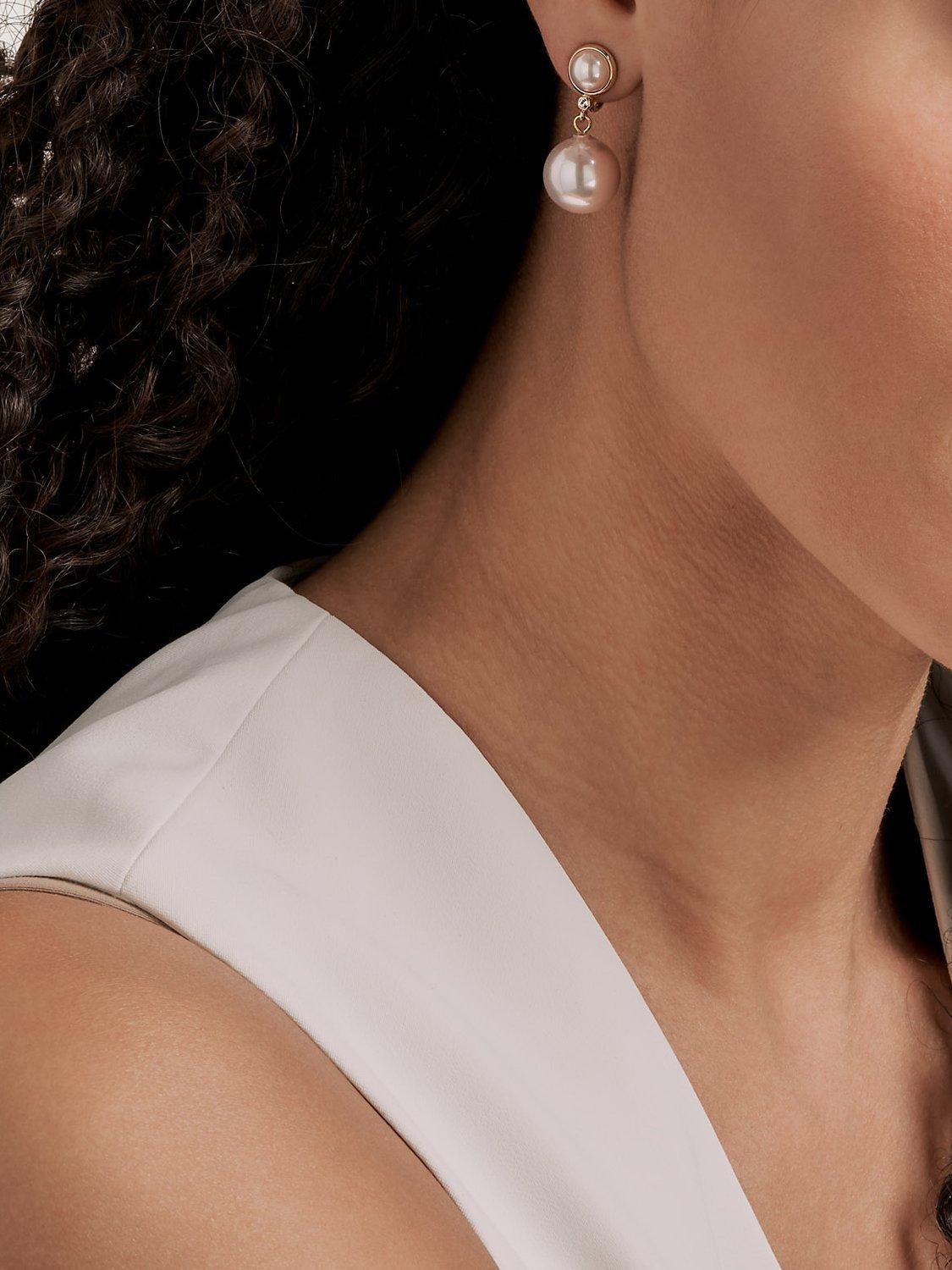 Product image 2 of 3, which shows Emma Holland Pink Pearl Duo Clip-On Earrings, Gold