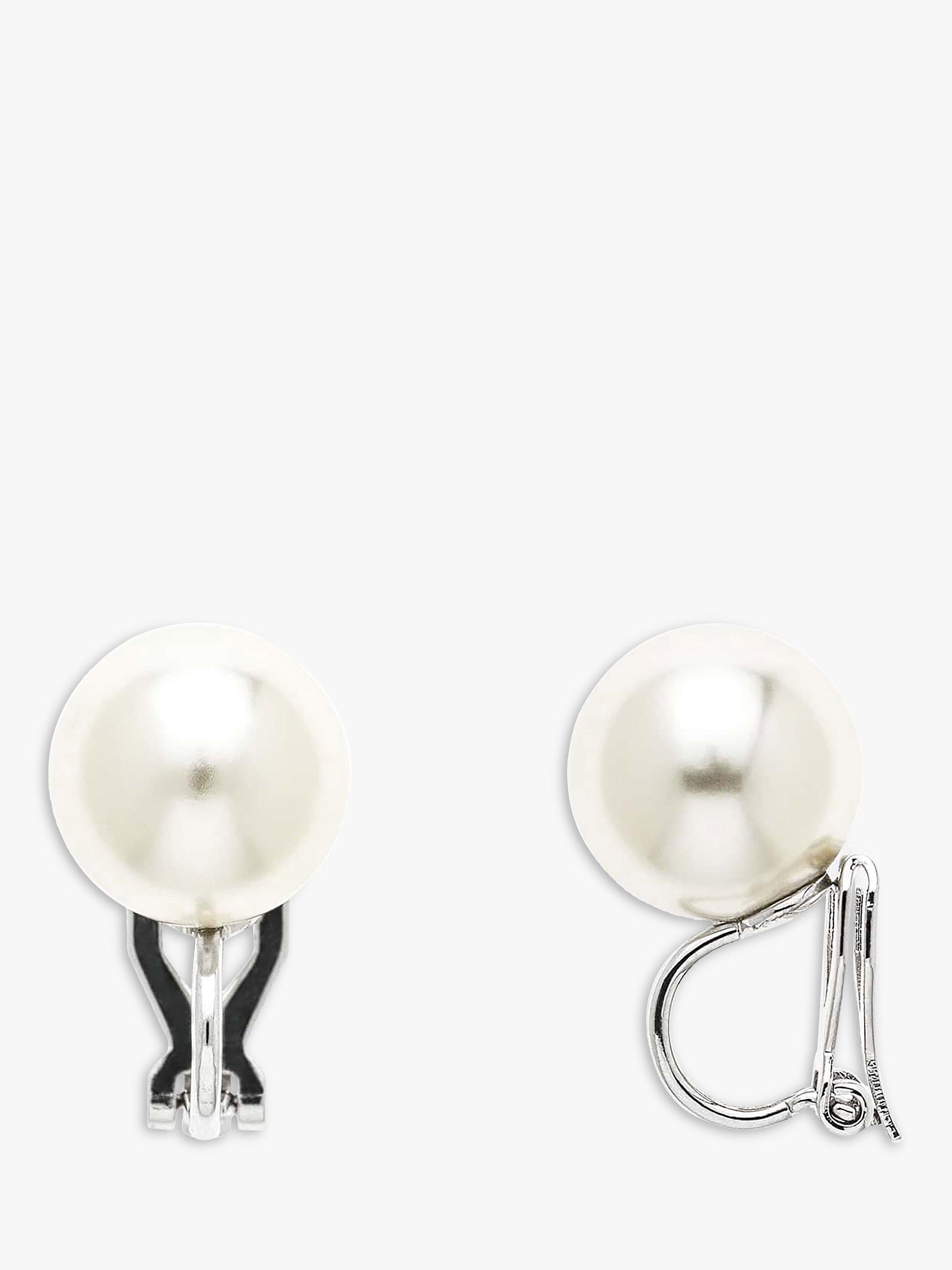 Product image 1 of 3, which shows Emma Holland Faux Pearl Clip-On Earrings, White/Platinum