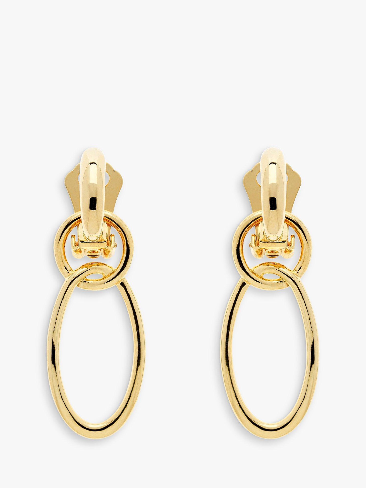 Product image 1 of 2, which shows Emma Holland Triple Hoop Drop Clip-On Earrings, Gold