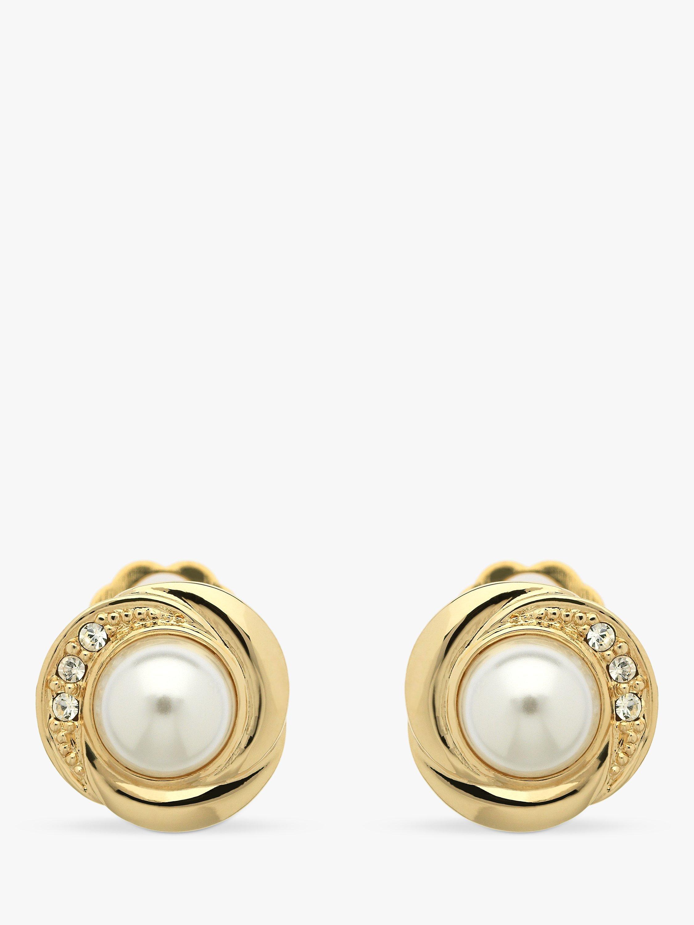 Product image 1 of 3, which shows Emma Holland Faux Pearl and Crystal Clip-On Earrings, Gold