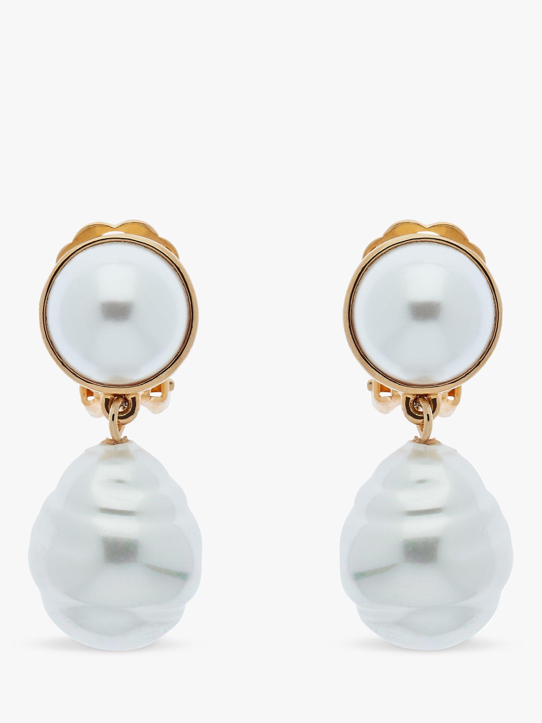Product image 1 of 2, which shows Emma Holland Baroque Pearl Drop Clip-On Earrings, Gold