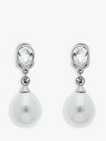 Emma Holland Crystal & Teardrop Pearl Drop Clip-On Earrings, Silver