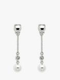 Emma Holland Crystal & Pearl Chain Drop Clip-On Earrings, Silver