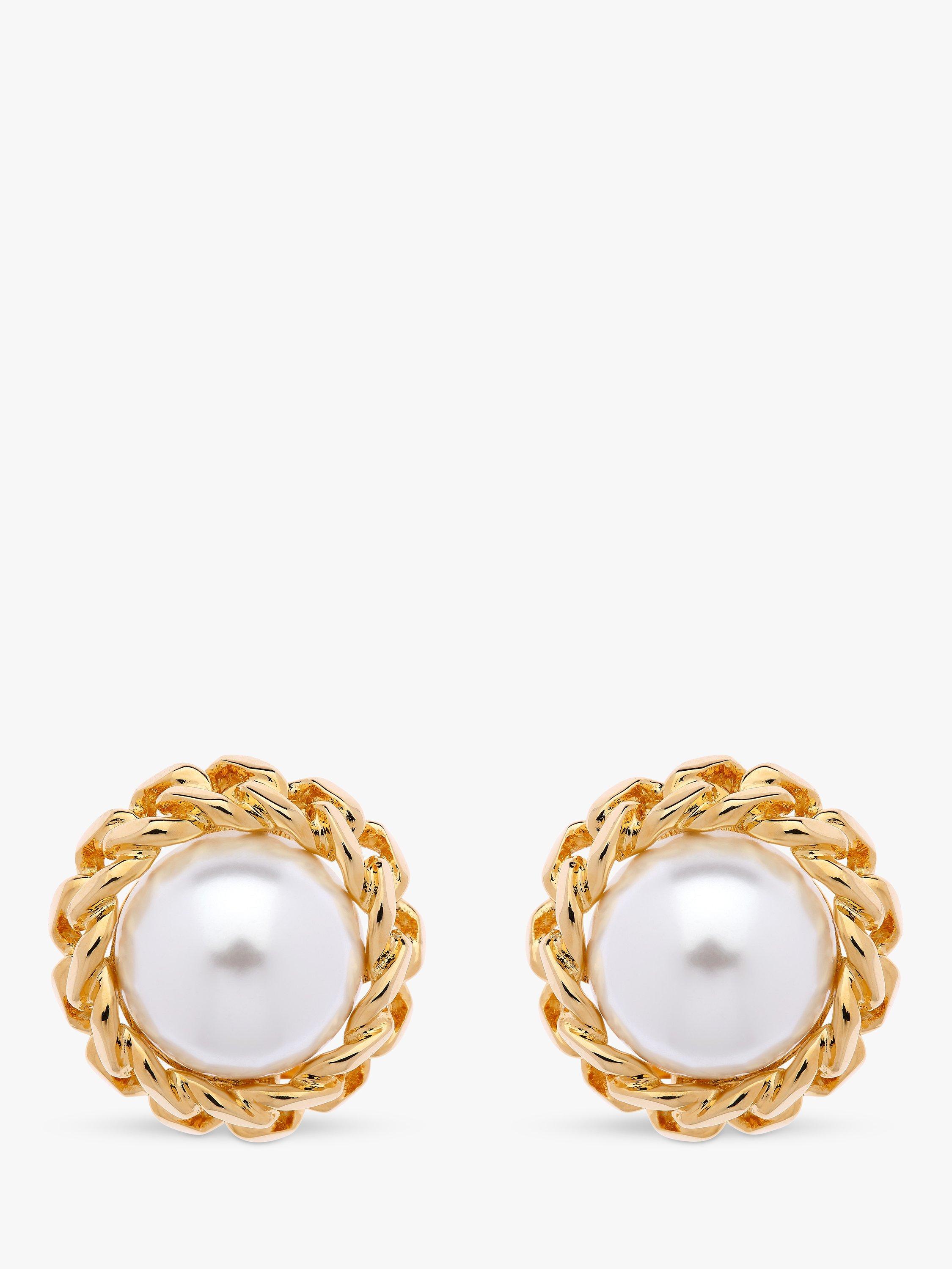 Product image 1 of 3, which shows Emma Holland Faux Pearl Round Clip-On Earrings, Gold/White