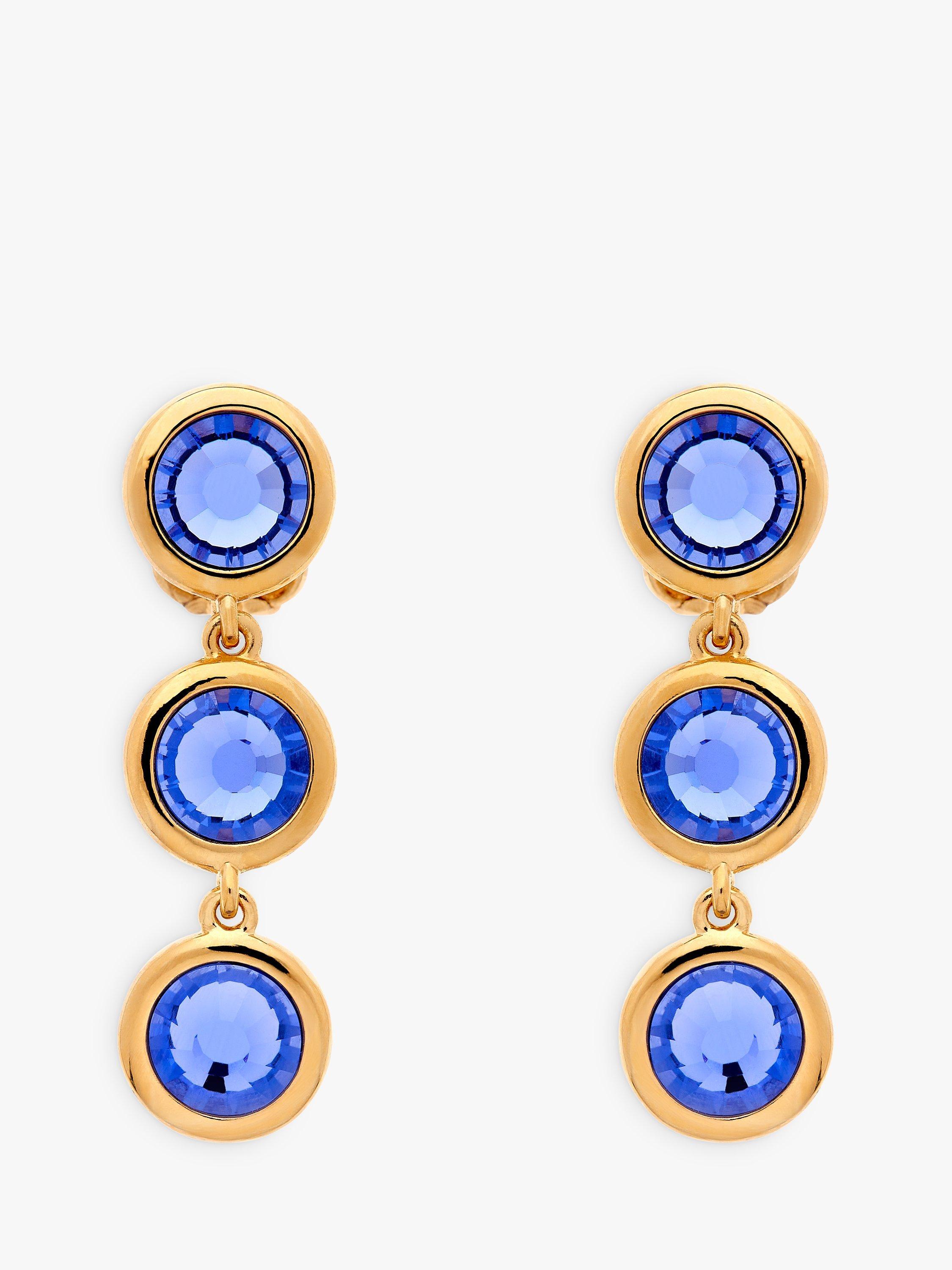 Product image 1 of 3, which shows Emma Holland Triple Crystal Round Drop Clip-On Earrings, Gold/Purple