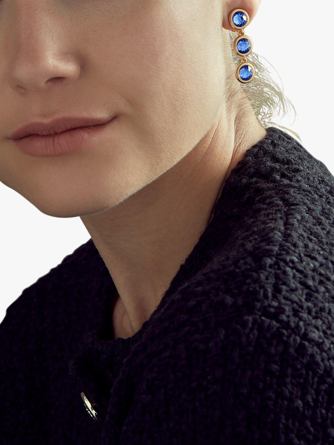 Product image 2 of 3, which shows Emma Holland Triple Crystal Round Drop Clip-On Earrings, Gold/Purple