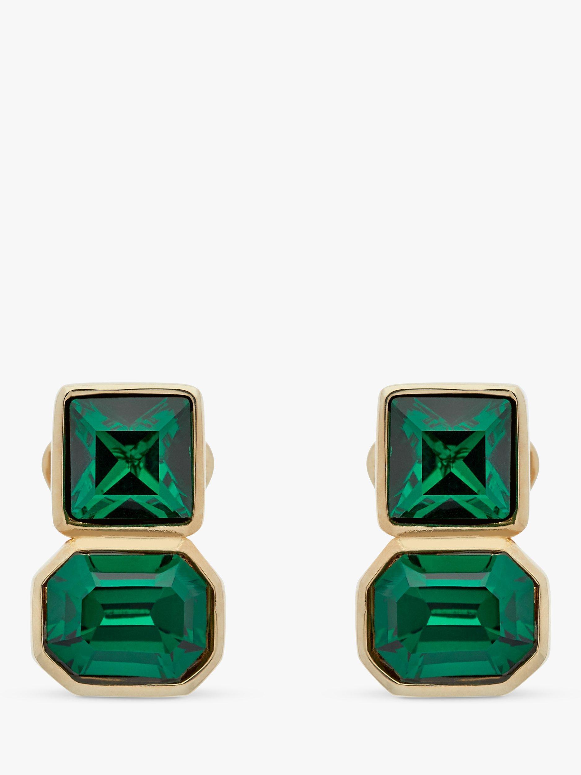 Product image 1 of 3, which shows Emma Holland Crystal Clip-On Earrings, Green