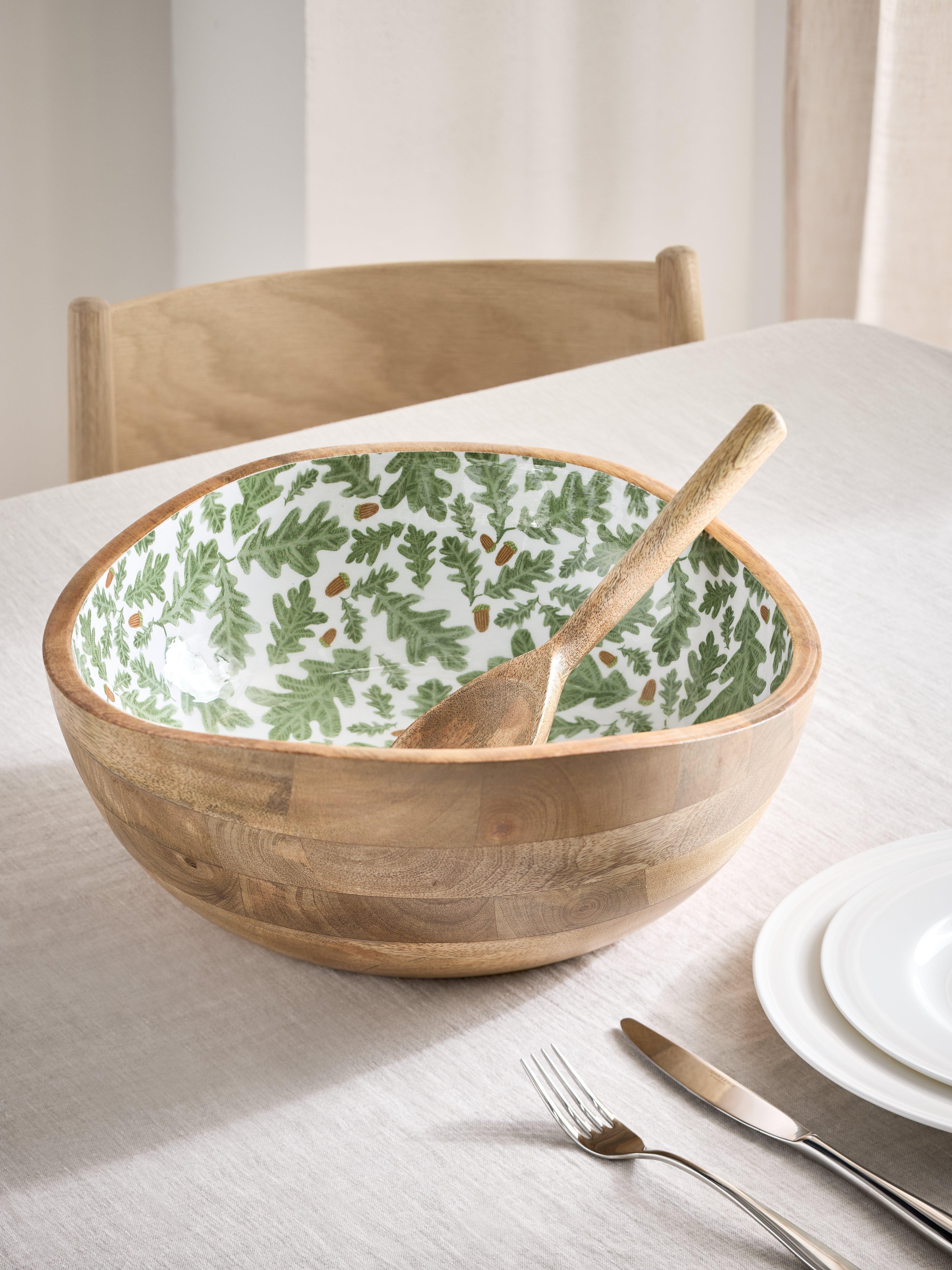 John Lewis Acorn Leaves Curved Serving Bowl 35cm FSC Certified Mango Wood Green Natural