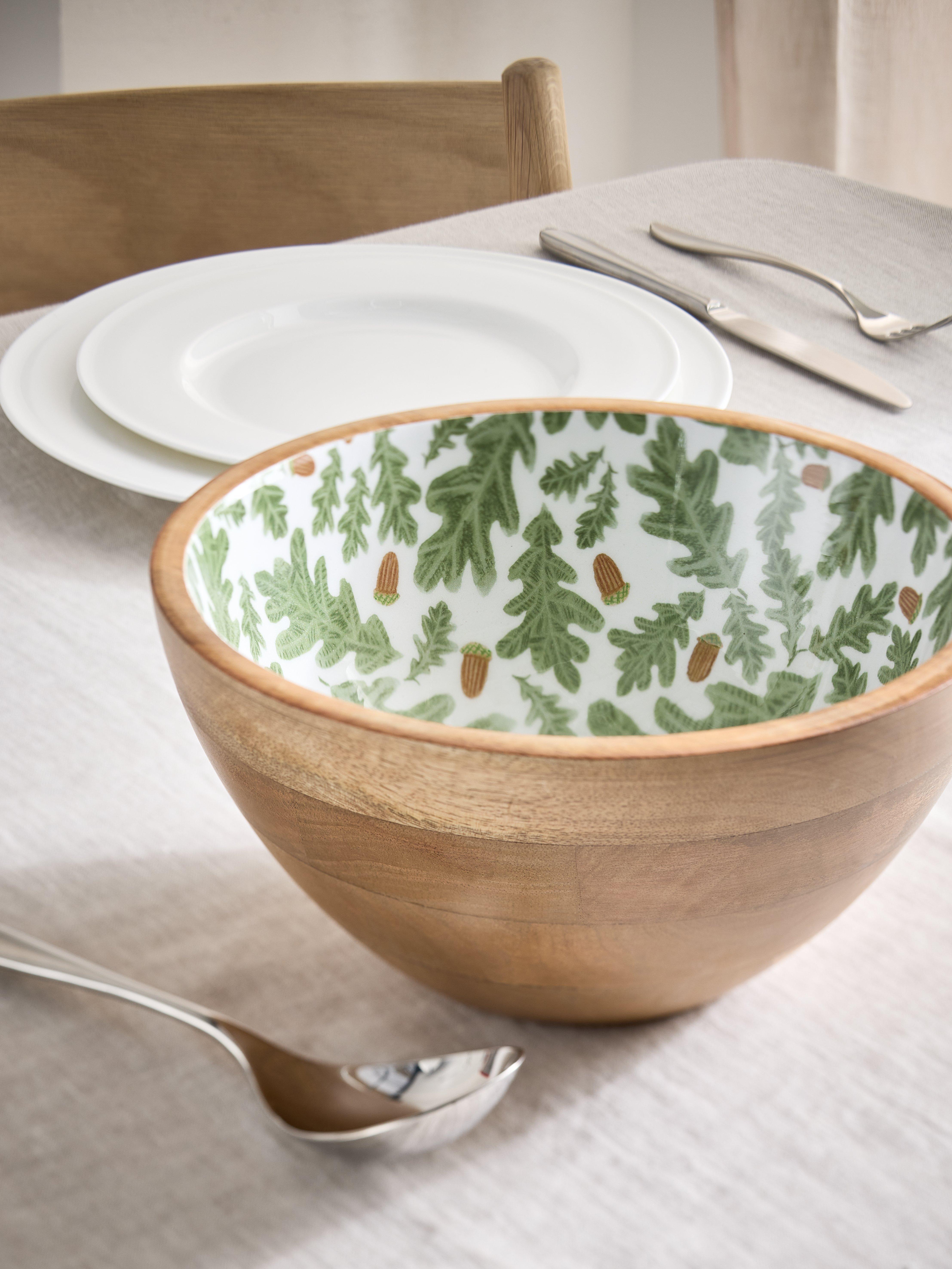 John Lewis Acorn Leaves Serving Bowl 24cm FSC Certified Mango Wood Green Natural