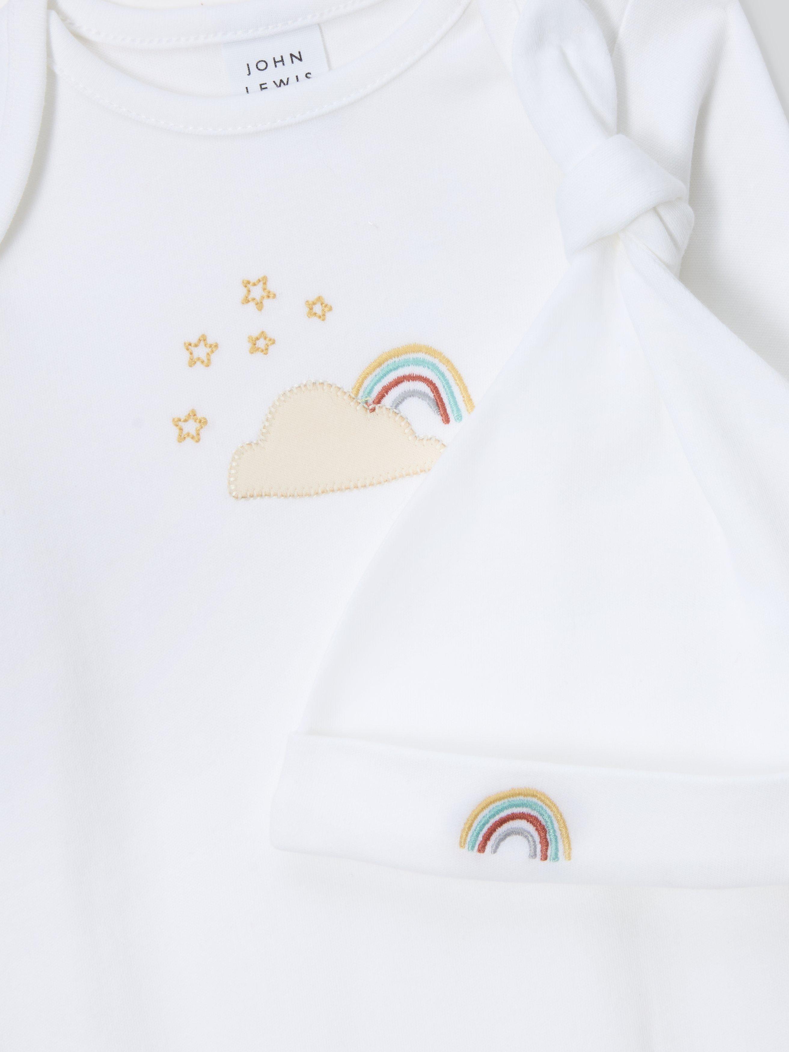 Product image 3 of 4, which shows John Lewis Baby Rainbow Bundler with Hat Set, White