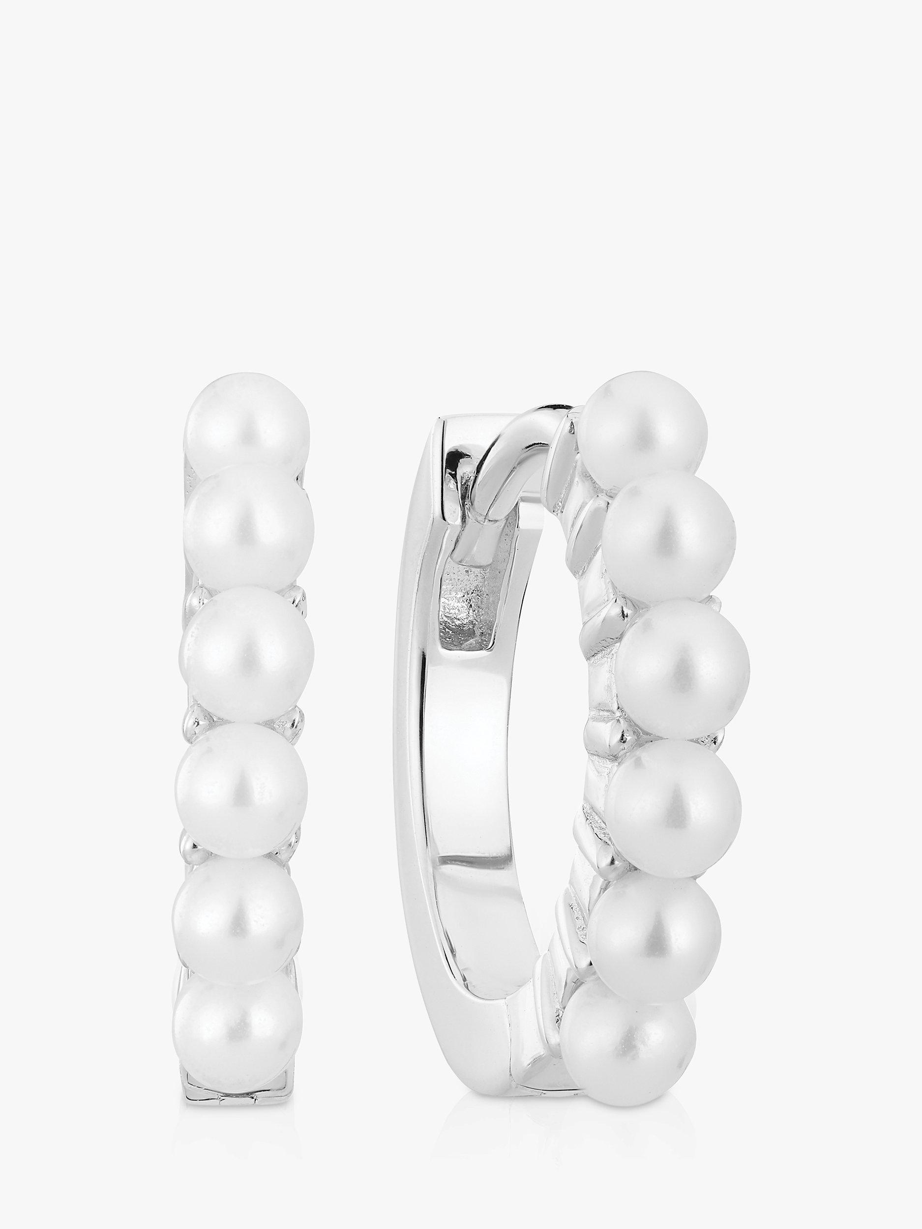 Product image 1 of 3, which shows Sif Jakobs Jewellery Small Pearl Hoop Earrings, Silver
