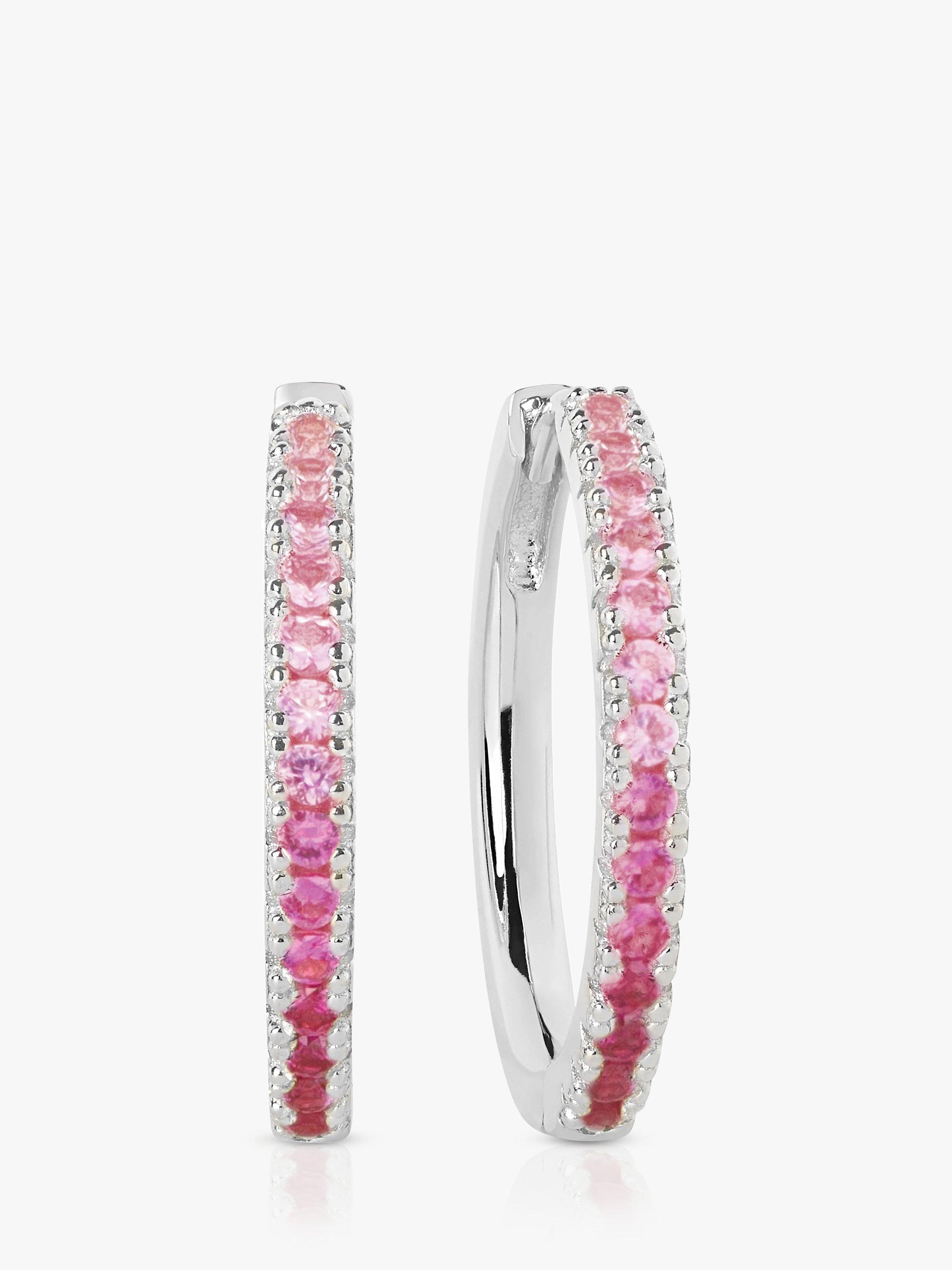 Product image 1 of 2, which shows Sif Jakobs Jewellery Pink Zirconia Medium Hoop Earrings, Silver