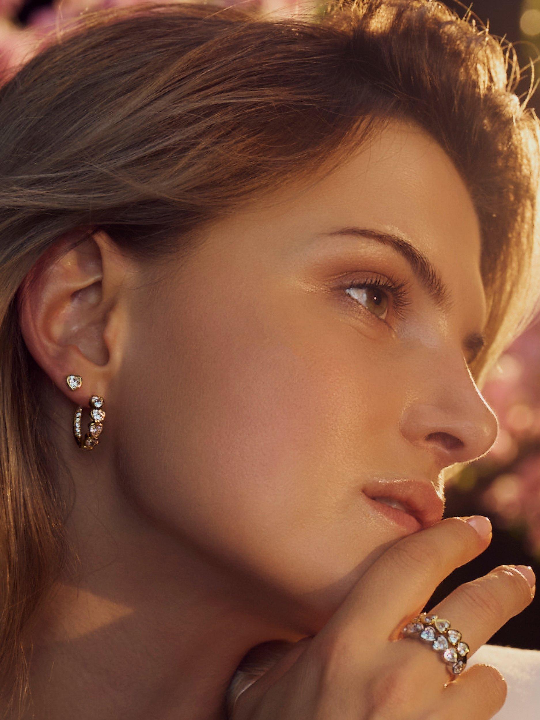 Product image 2 of 2, which shows Sif Jakobs Jewellery Amorino Creolo Heart Hoop Earrings, Gold