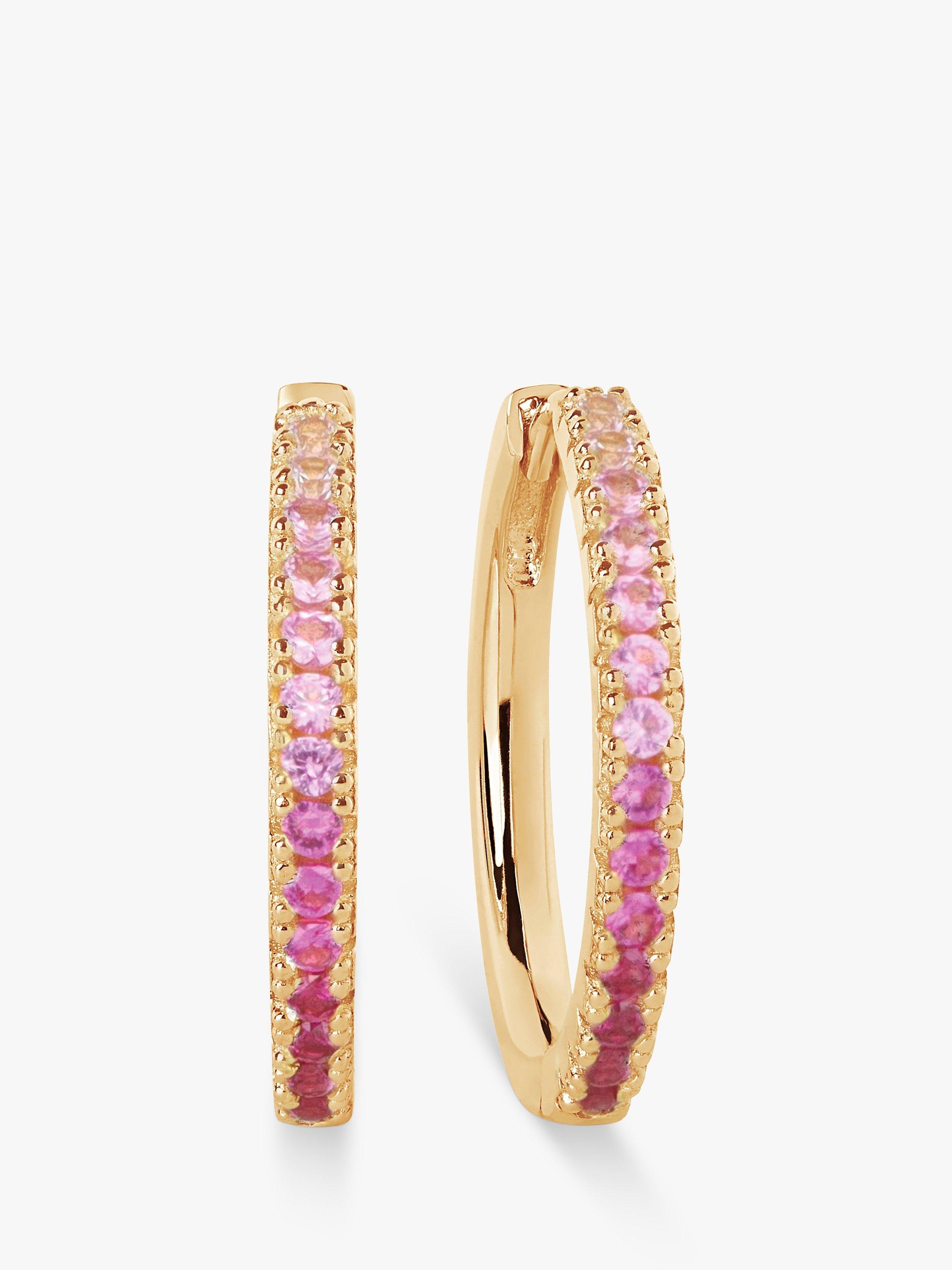 Product image 1 of 2, which shows Sif Jakobs Jewellery Pink Zirconia Medium Hoop Earrings, Gold