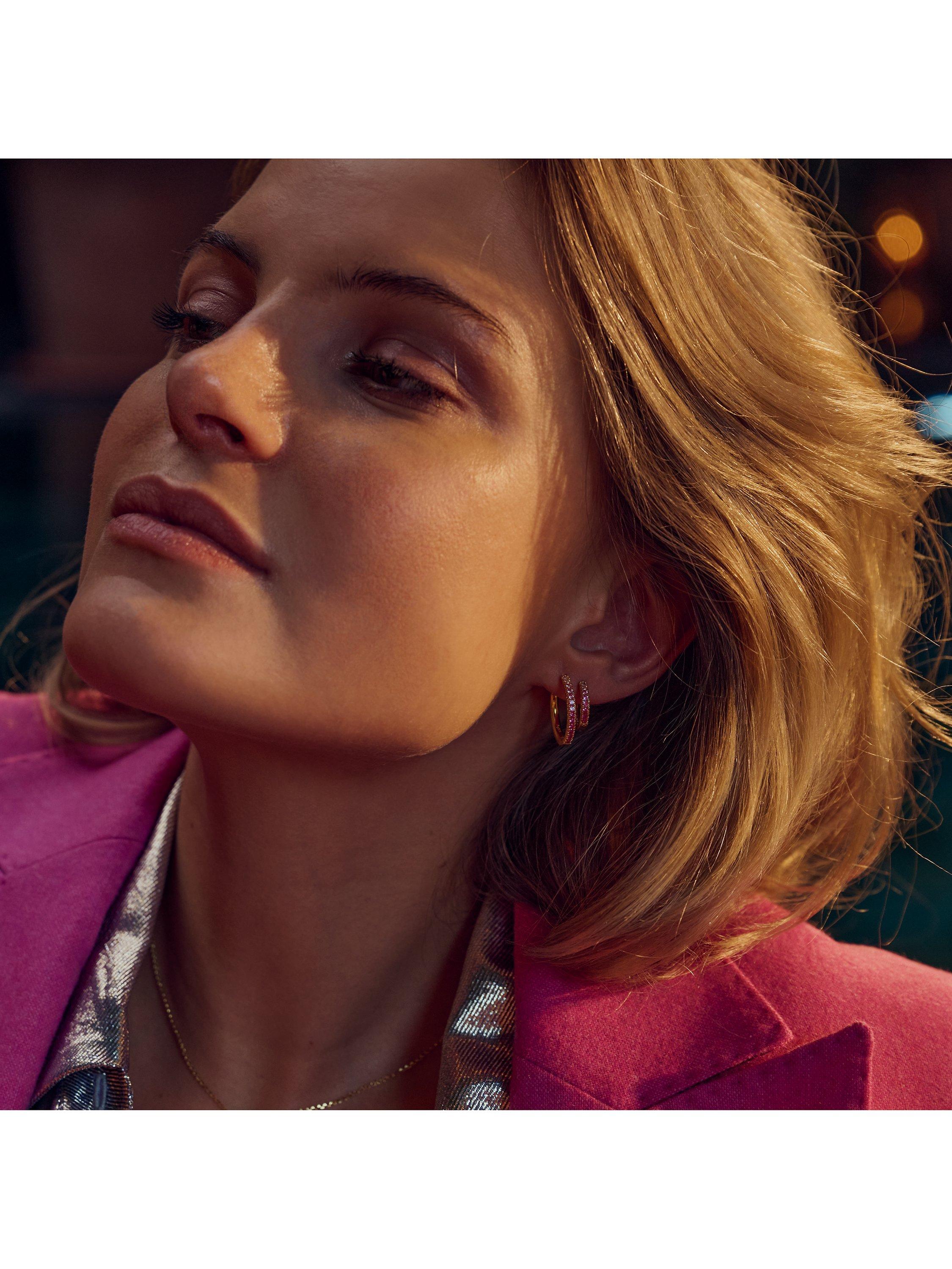 Product image 2 of 2, which shows Sif Jakobs Jewellery Pink Zirconia Medium Hoop Earrings, Gold